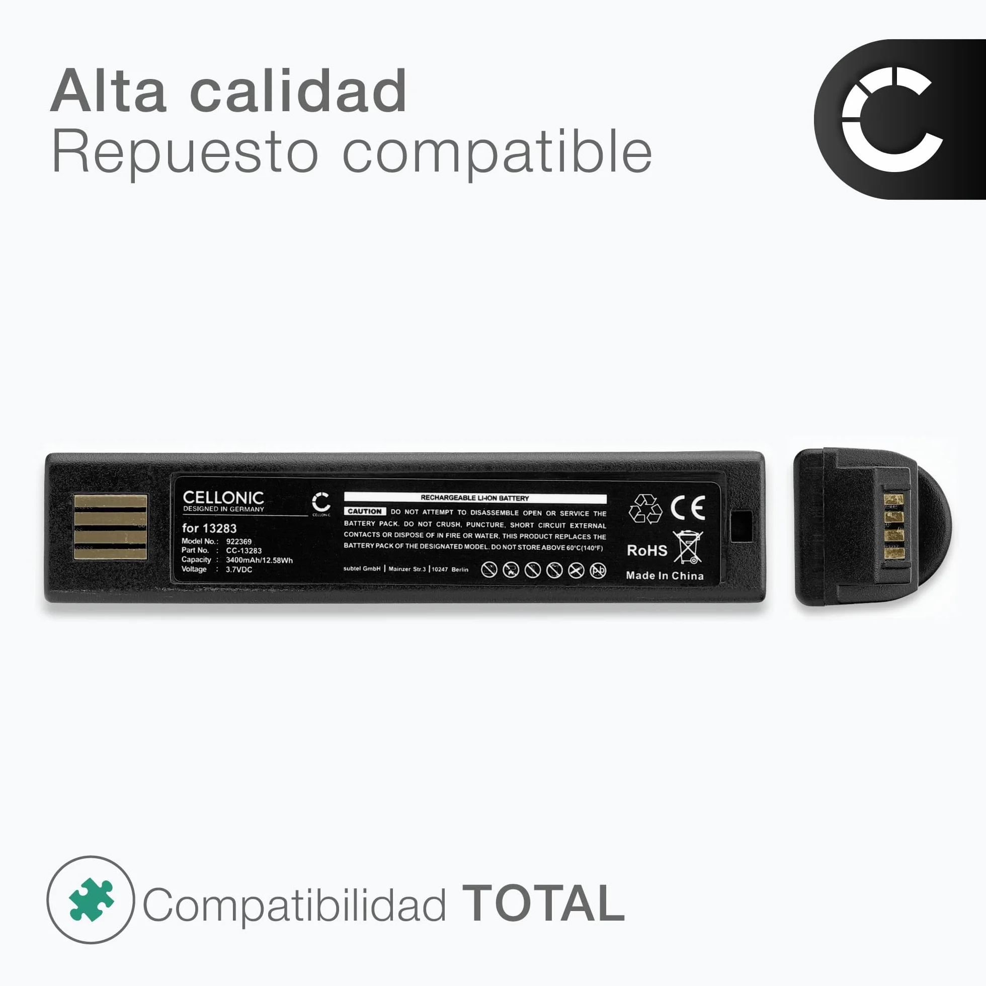 CELLONIC 1x Batería para Escáner códigos de Barras Compatible con Honeywell Voyager 1202, Xenon 1900, Xenon 1900g, 013283 - (3400mAh, 3.7V)