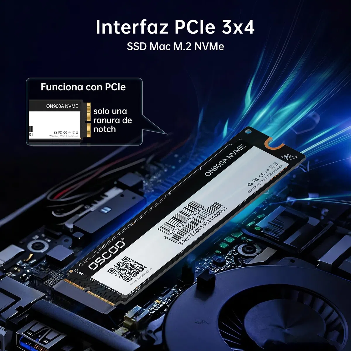 1TB NVMe SSD PCIe gen3.0x4 Disco Duro Interno para Leer y Escribir hasta 3500MB/s, tecnología NVMe 3D NAND, para Mac Air 2013-2017, Mac Pro 2013-2016, Mac Mini 2014, iMac 2012-2018