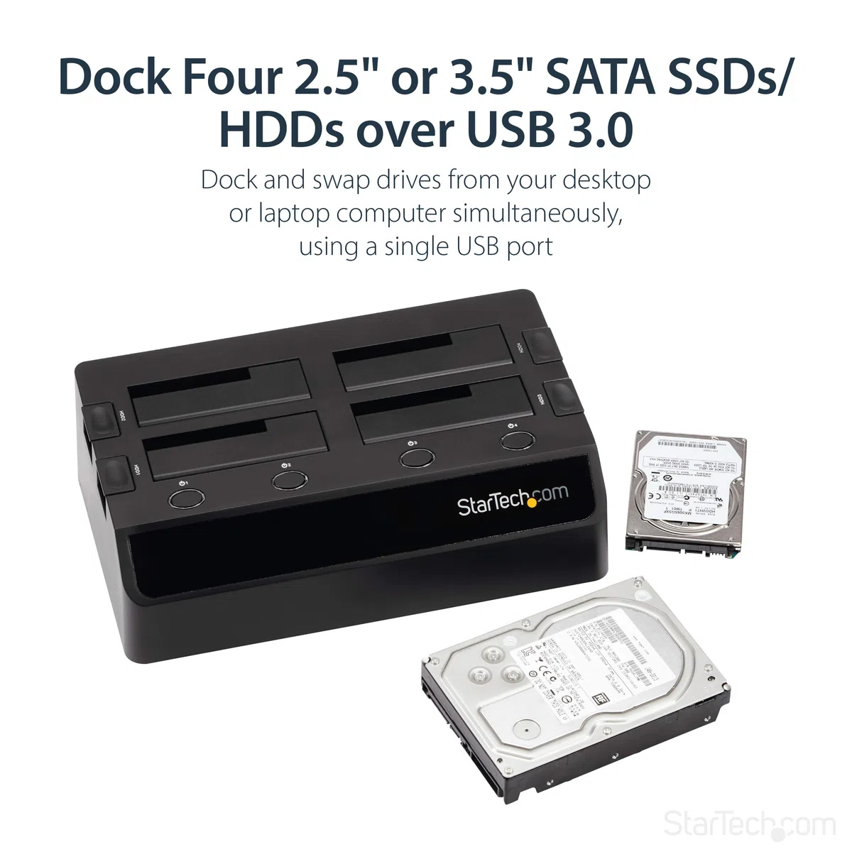 StarTech.com SDOCK4U33 - Base de conexión con Ventiladores USB 3.0 UASP con 4 bahías SATA 6 Gbps de 2.5 y 3.5"