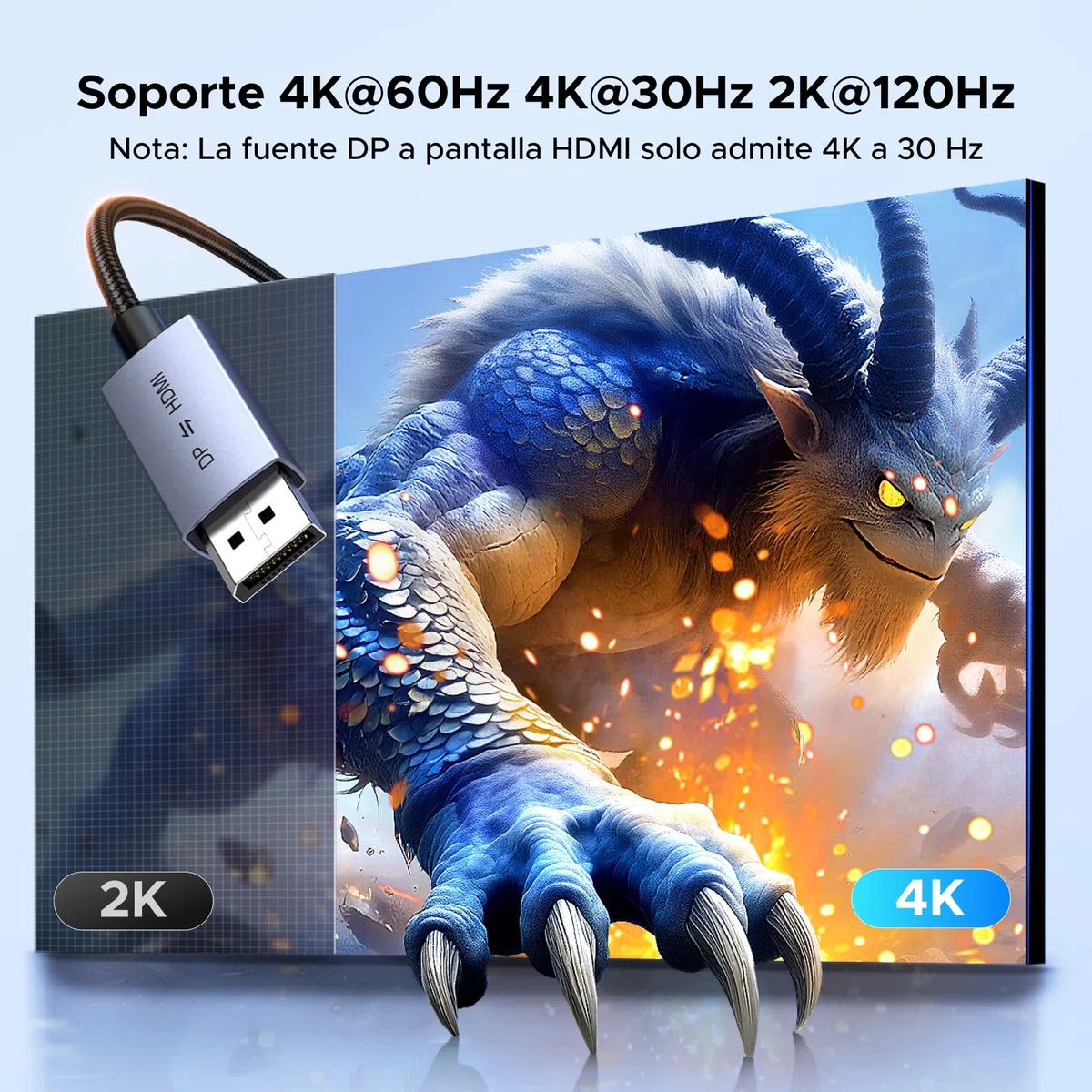 UGREEN 2M Cable HDMI a DisplayPort 4K 60Hz Transmisión Bidireccional Suporte HDR HDCP Adaptador DisplayPort a HDMI y Cable de Carga USB A Compatible con Switch 2 PS 5 4 Xbox PC TV Monitor