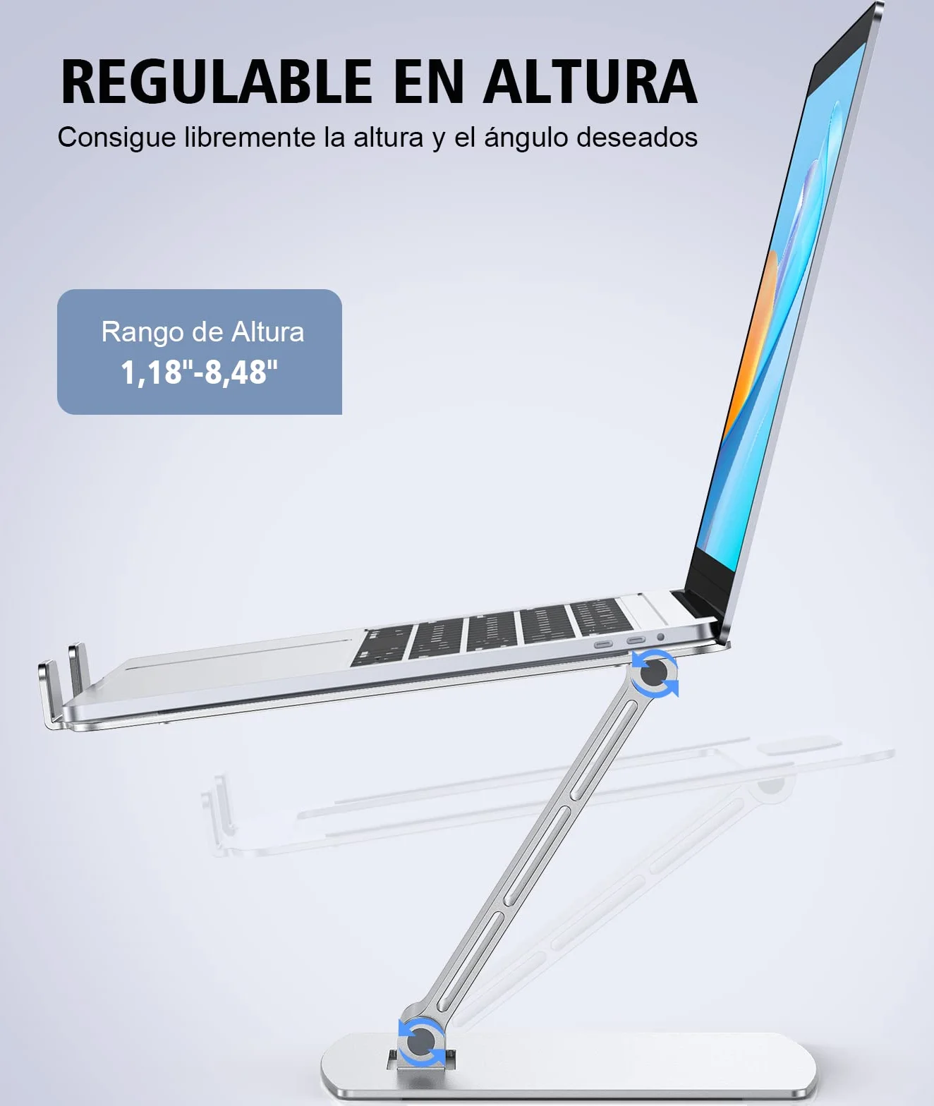 Glangeh Soporte Portatil Mesa Ajustable, Aleación de Aluminio Ergonómico Elevador Portatil Ventilado, Plegable Soportes para Libros de Cocina Compatible con MacBook Chrome y Otros 10-16” Dispositivos