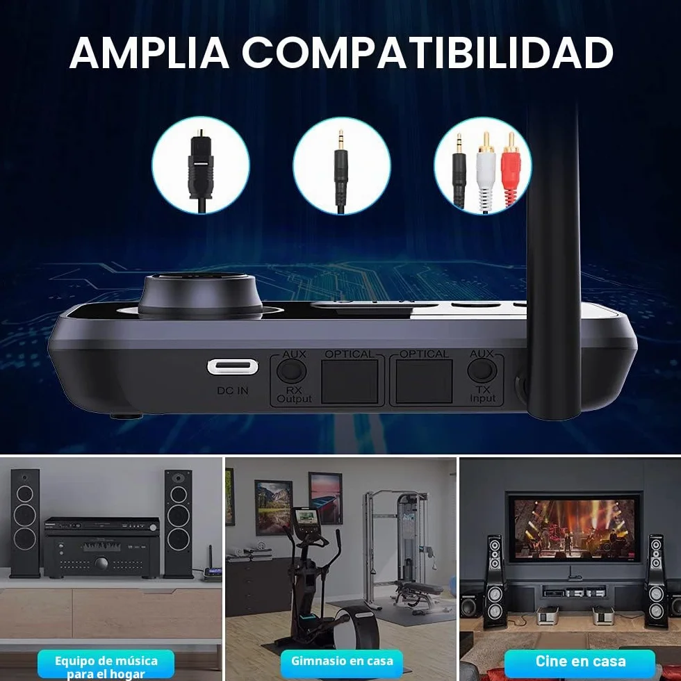 3 En 1 Transmisor Receptor Bluetooth para 2 Auriculares Adaptador Bluetooth 5.3 con Pantalla LCD Latencia Aux 3.5mm Óptico RCA Latencia Emisor Bluetooth Audio para TV, Estéreo, Altavoces