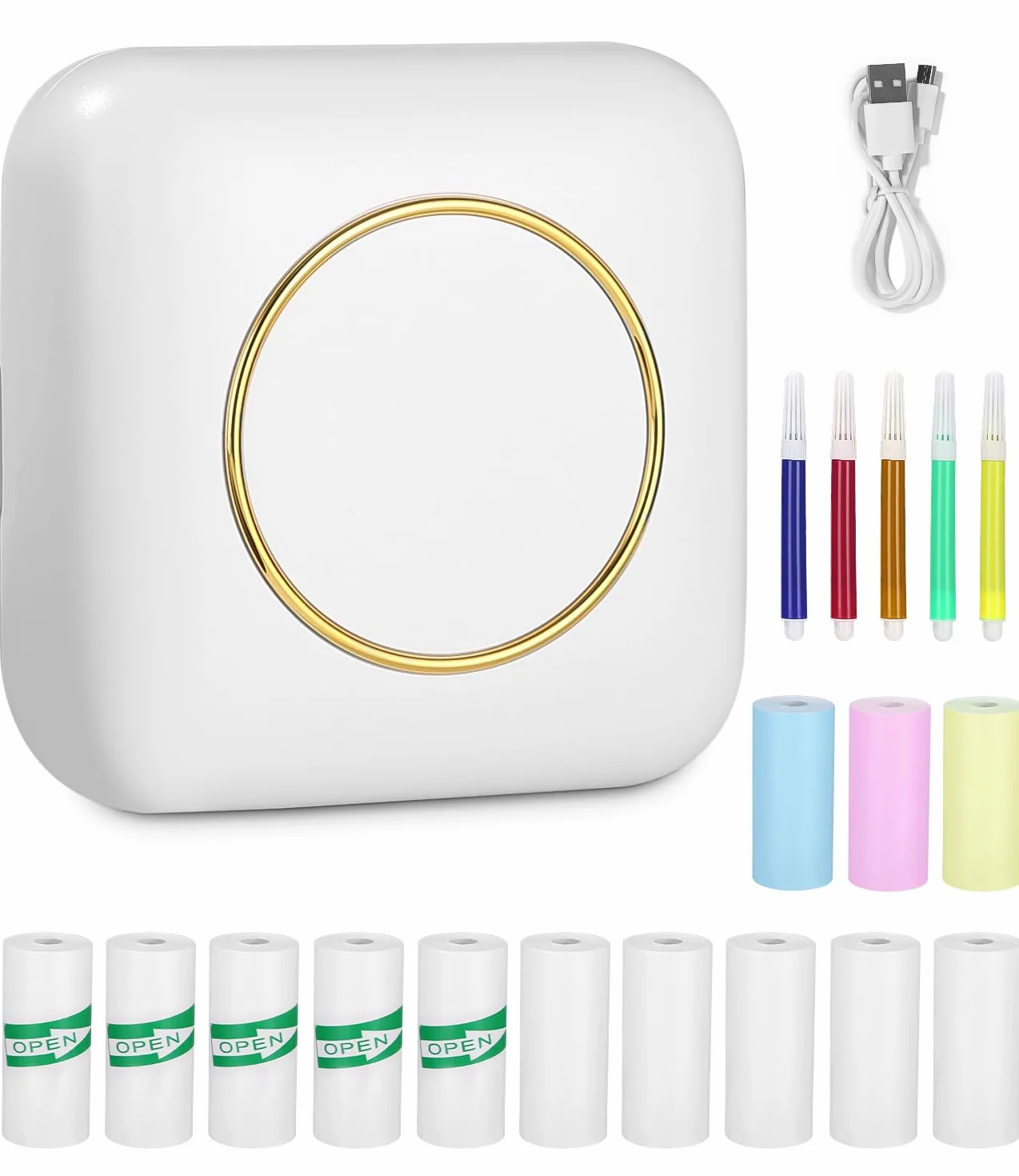 heuchaey Impresora Portátil,Mini Impresora Fotográfica Portátil,con 13 Rollos de Papel Térmico,Bluetooth Impresora Térmica para iOS,Android,Impresora sin Tinta para Foto,Etiquetas,Memo