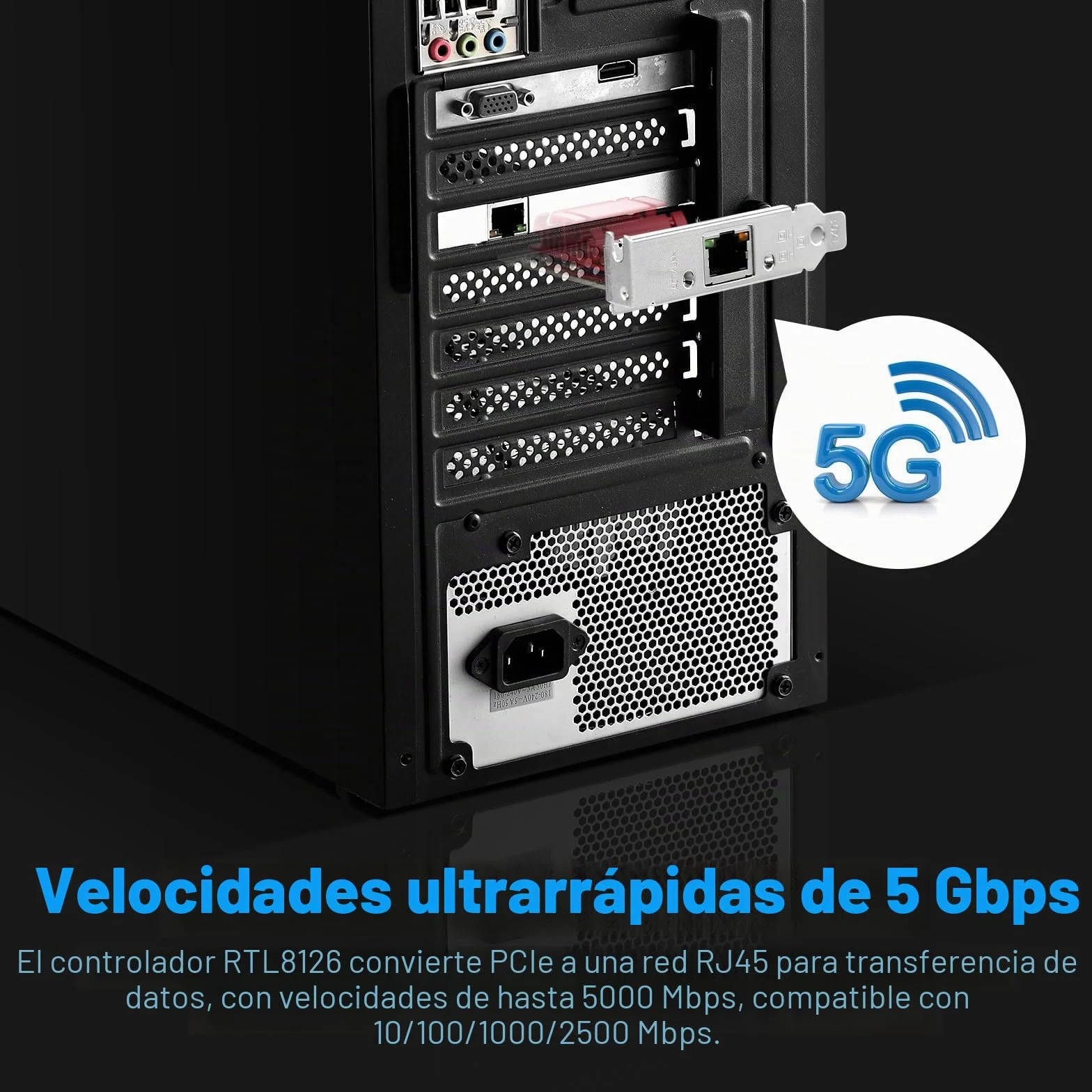 Adaptador de red PCIe 5G RTL8126 5000/2500/1000/100Mbps PCI Express 3.1 Gigabit Ethernet tarjeta RJ45 controlador LAN compatible con PXE para Windows/Linux con perfil bajo