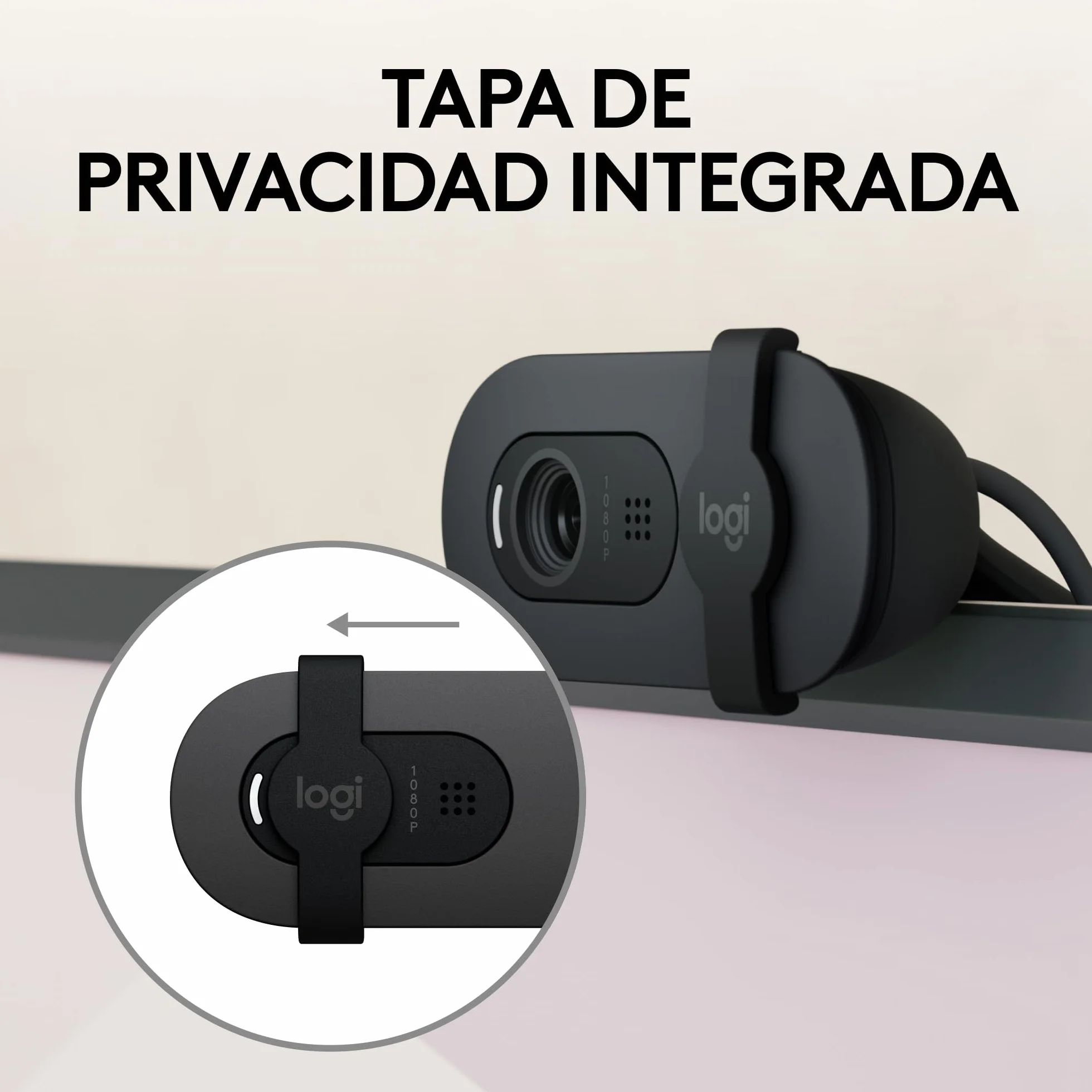 Logitech Brio 100, cámara web Full HD para reuniones y streaming, equilibrio de iluminación automático, micrófono integrado, tapa de privacidad, USB-A, Microsoft Teams, Google Meet, Zoom y más,Grafito