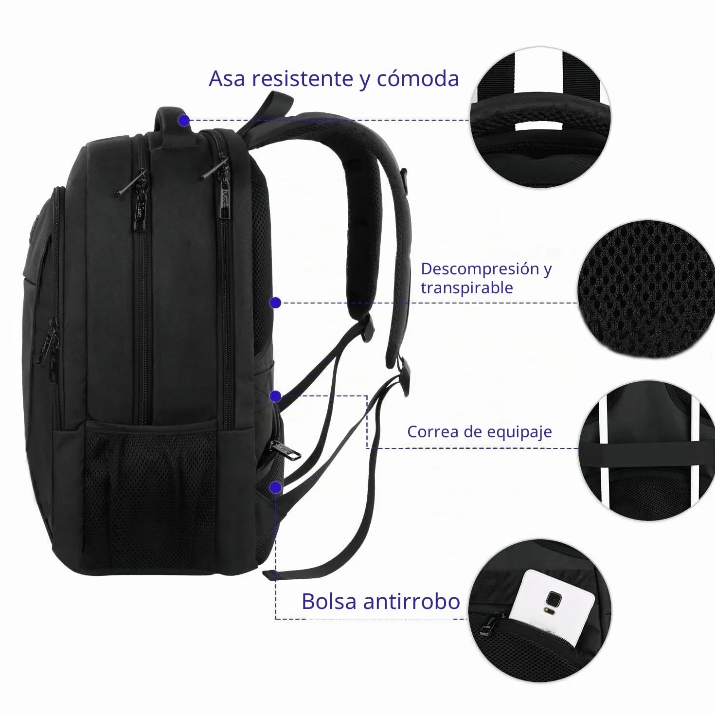 MATEIN Mochila Portatil Hombre Impermeable, Mochila Ordenador Portatil 15.6 Pulgadas con Gran Capacidad, Mochilas Portátil Antirrobo Laptop Backpack del Negocio Trabajo Diario Viaje Escolares - Negro