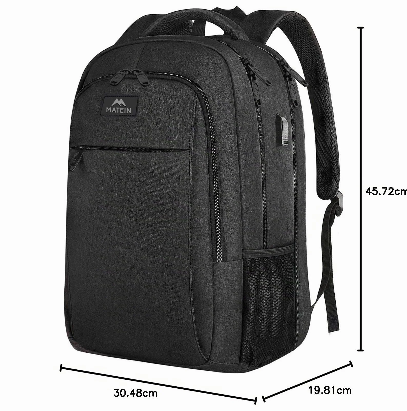 MATEIN Mochila Portatil Hombre Impermeable, Mochila Ordenador Portatil 15.6 Pulgadas con Gran Capacidad, Mochilas Portátil Antirrobo Laptop Backpack del Negocio Trabajo Diario Viaje Escolares - Negro
