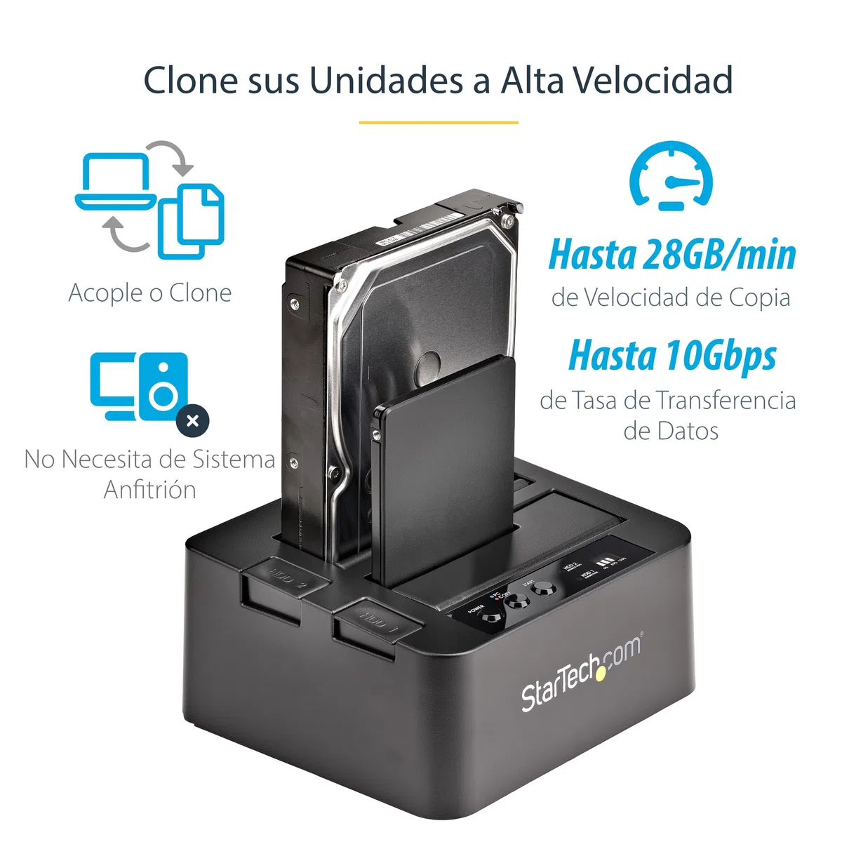 StarTech.com Duplicador Clonador Autónomo de Discos Duros o SSD SATA - Copiador de 2 Bahías - Base de Acoplamiento USB 3.1 (10Gbps) a Unidades SATA III de 2,5 o 3,5 Pulgadas (SDOCK2U313R)