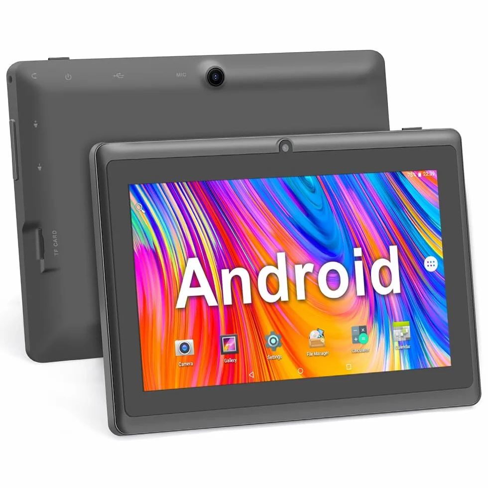 7" Tablet PC, Android 5.0 Quad Core, 1GB RAM 8GB ROM, Cámaras Duales, WiFi, Bluetooth, para Niños y Adultos, Negro