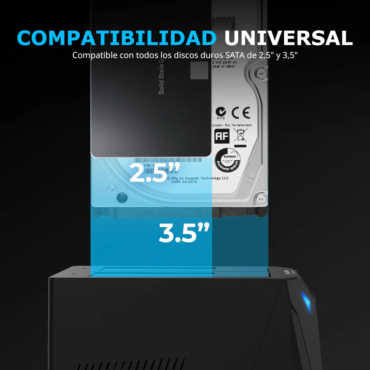 SABRENT Estación de Acoplamiento de Doble Bahia para SATA SDD/HDD de 2,5/3,5" | USB 3.0 | Clonacion Offline | Velocidades de 5Gbps [EC-HD2B]