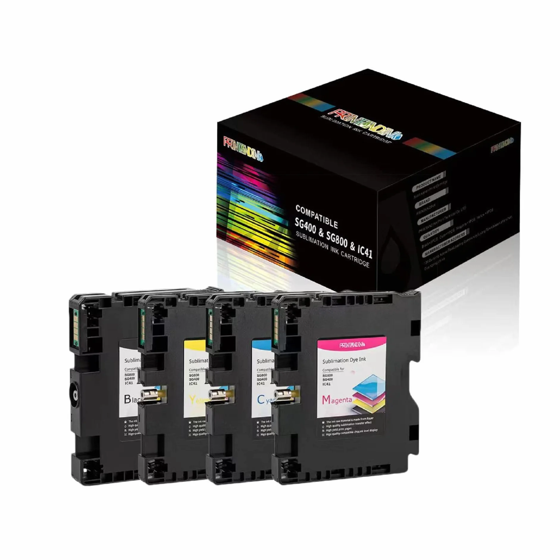 Tinta Sublimación Ricoh SG2010/SG2100/SG3100/SG3110/SG3120/SG7100 + Sawgrass SG400/SG800 | Chip Permanente | 4 Colores 32ml | Protección Cabezales