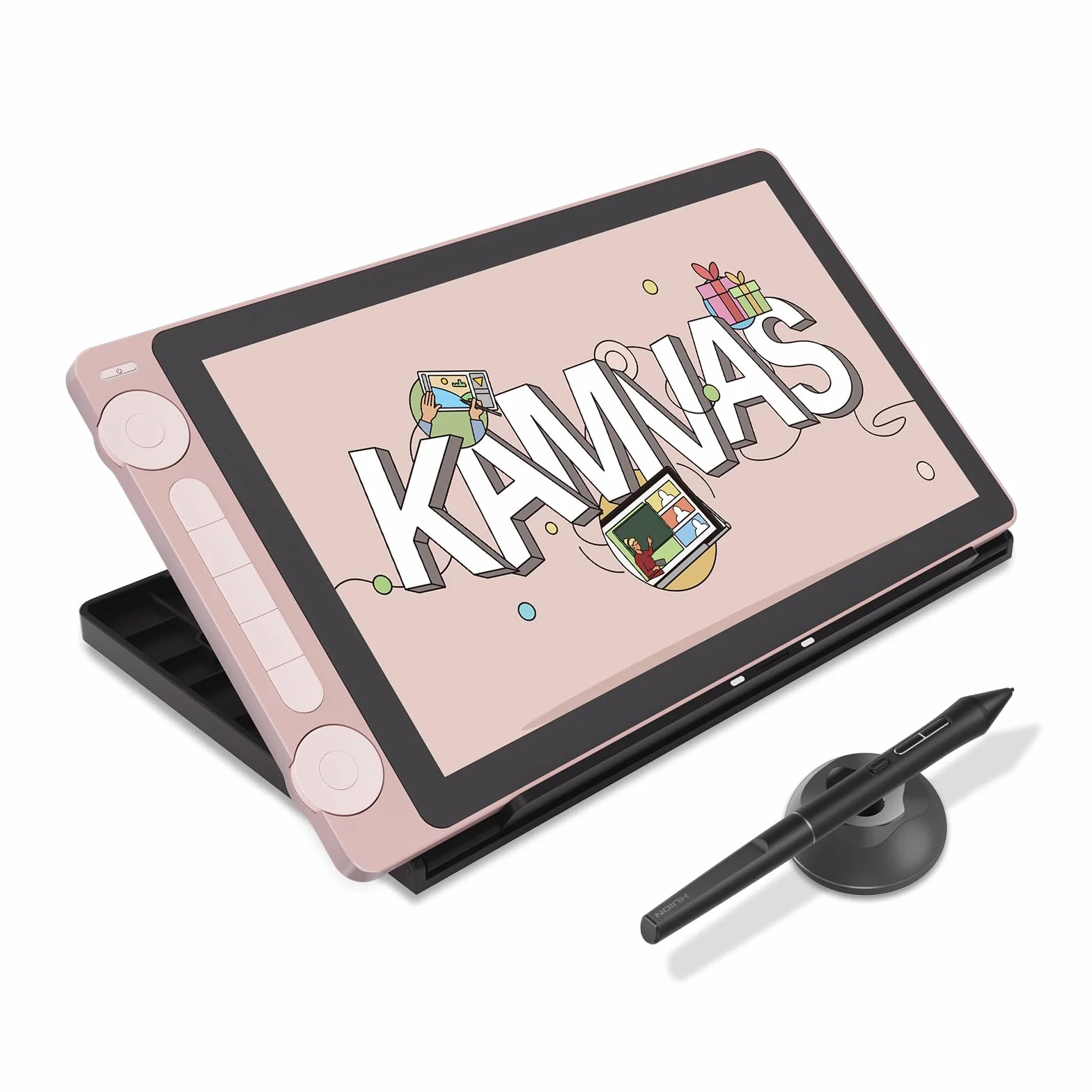 HUION Kamvas 13 Gen3 2024 Tableta Gráfica con Pantalla, Tableta de Dibujo Canvas Glass de 13,3", 99% sRGB, Nuevo Pentech 4.0, 16384 Presión del Lápiz, Diales Duales, Soporte Ajustable, Rosa