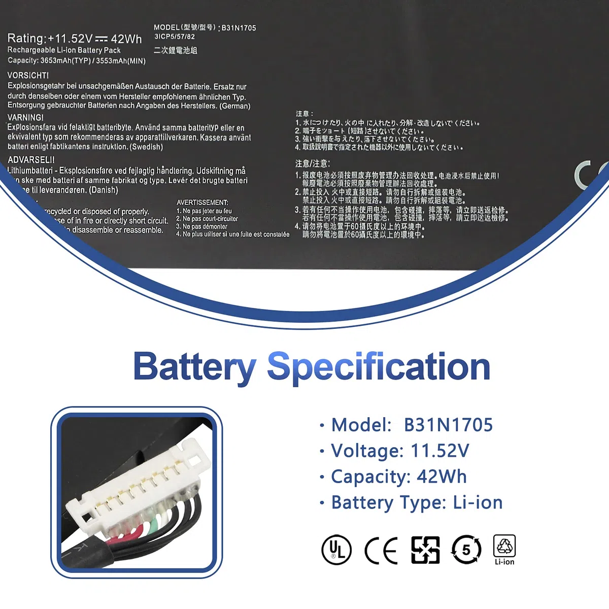 ANTIEE New B31N1705 Laptop Batería Compatible with ASUS VivoBook Flip 14 TP410 TP410U TP410UA TP410UF TP410UR TP410UAR ZenBook Flip 14 UX460UA Series Notebook 3ICP5/57/80 11.52V 42Wh 3653mAh