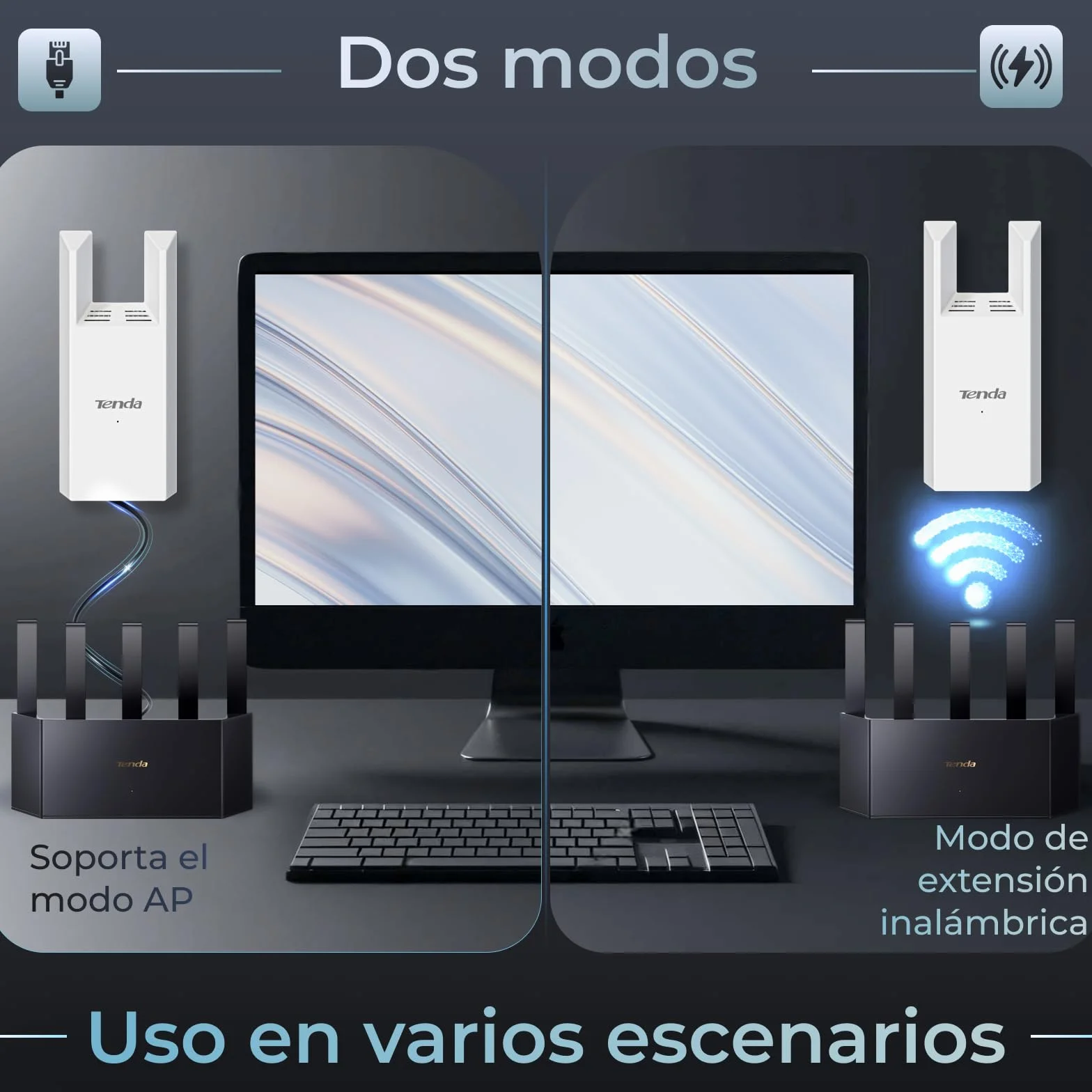 Tenda A18 AC1200 Repetidor WiFi, Extensor Amplificador Doble Banda 2.4/5 GHz, Cobertura hasta 150 m², Puerto Ethernet, Modo Ap, Indicador LED, WPS, WPA2