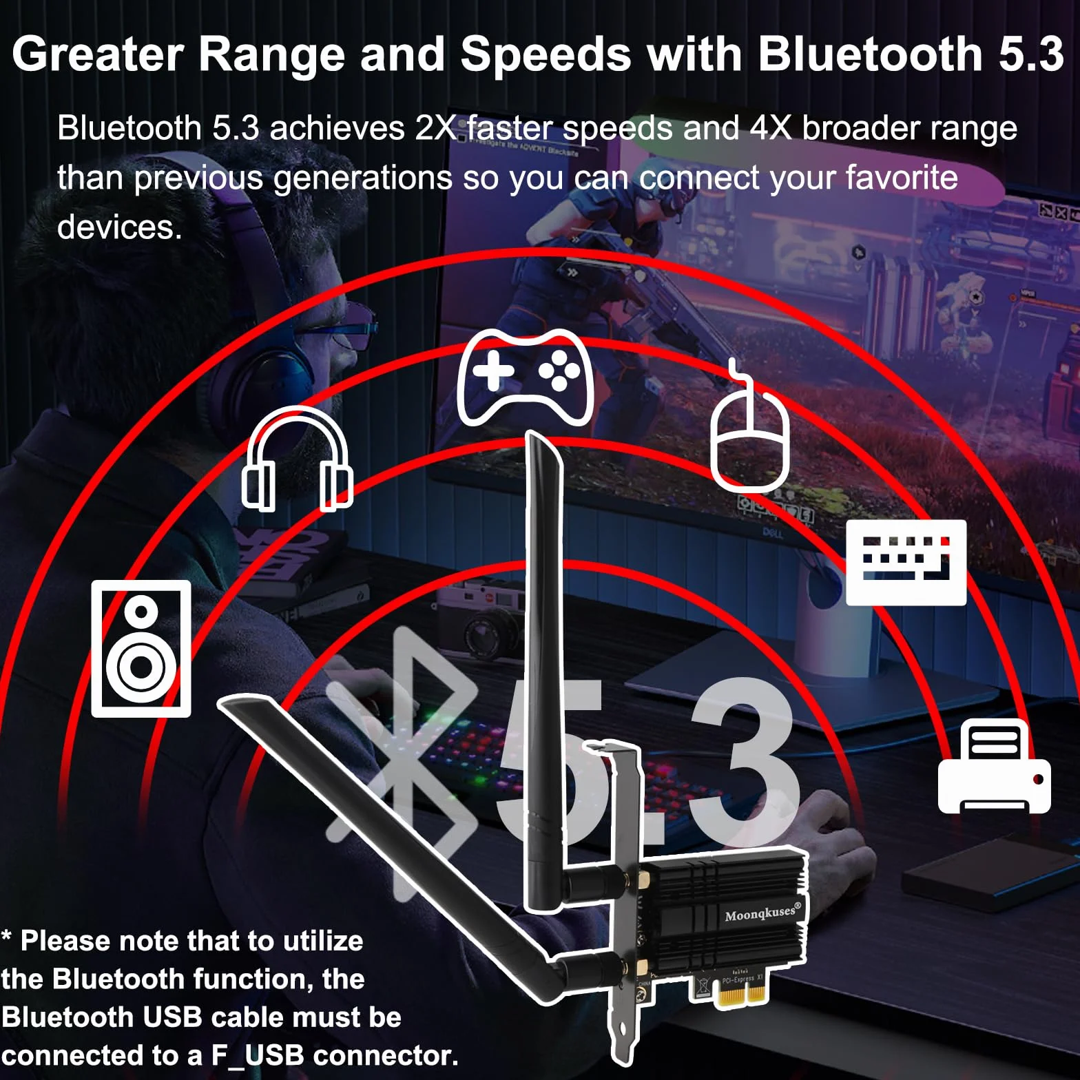 WiFi 6E Tarjeta WiFi PCIe 5400Mbps con Bluetooth 5.3, WiFi 6E AX210 Chipset, Tri-Bands(6GHz/5GHz/2.4GHz) Tarjeta Inalámbrica para PC Windows 11/10(64Bit)