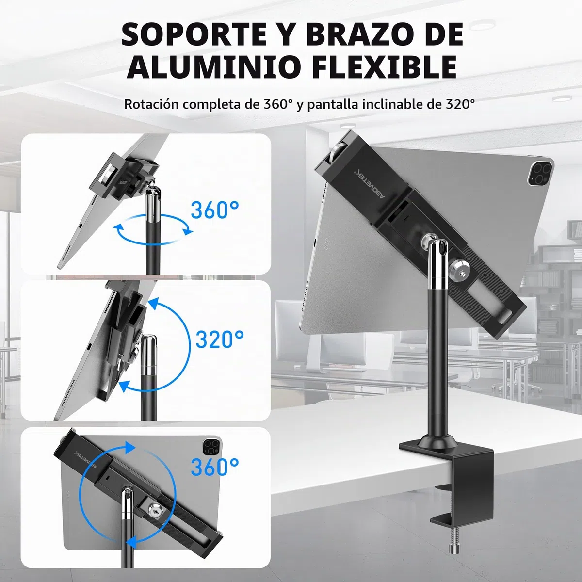 AboveTEK Bloqueo Antirrobo Soporte para Tablet - 360/320 POS Swivel - Bloqueo de Seguridad para Tablet, Soporte de Mesa con Abrazadera para iPad de 7 a 11 Pulgadas Fire Microsoft Galaxy Tab Google