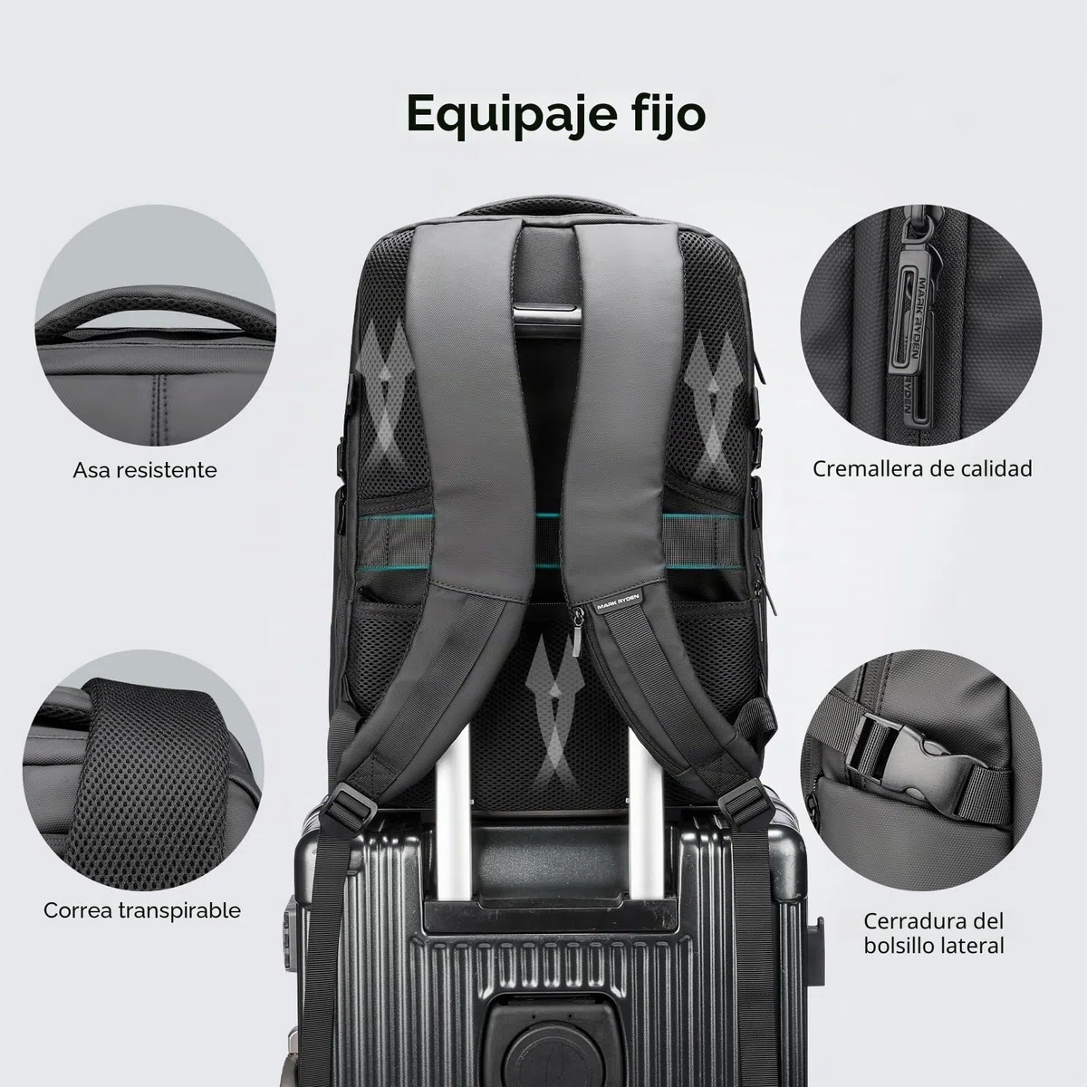 MARK RYDEN Markryden Mochila Antirrobo Impermeable, Mochila para Portátil Multiusos Puerto de Carga USB, Escolar Negocio Viajes Trabajo