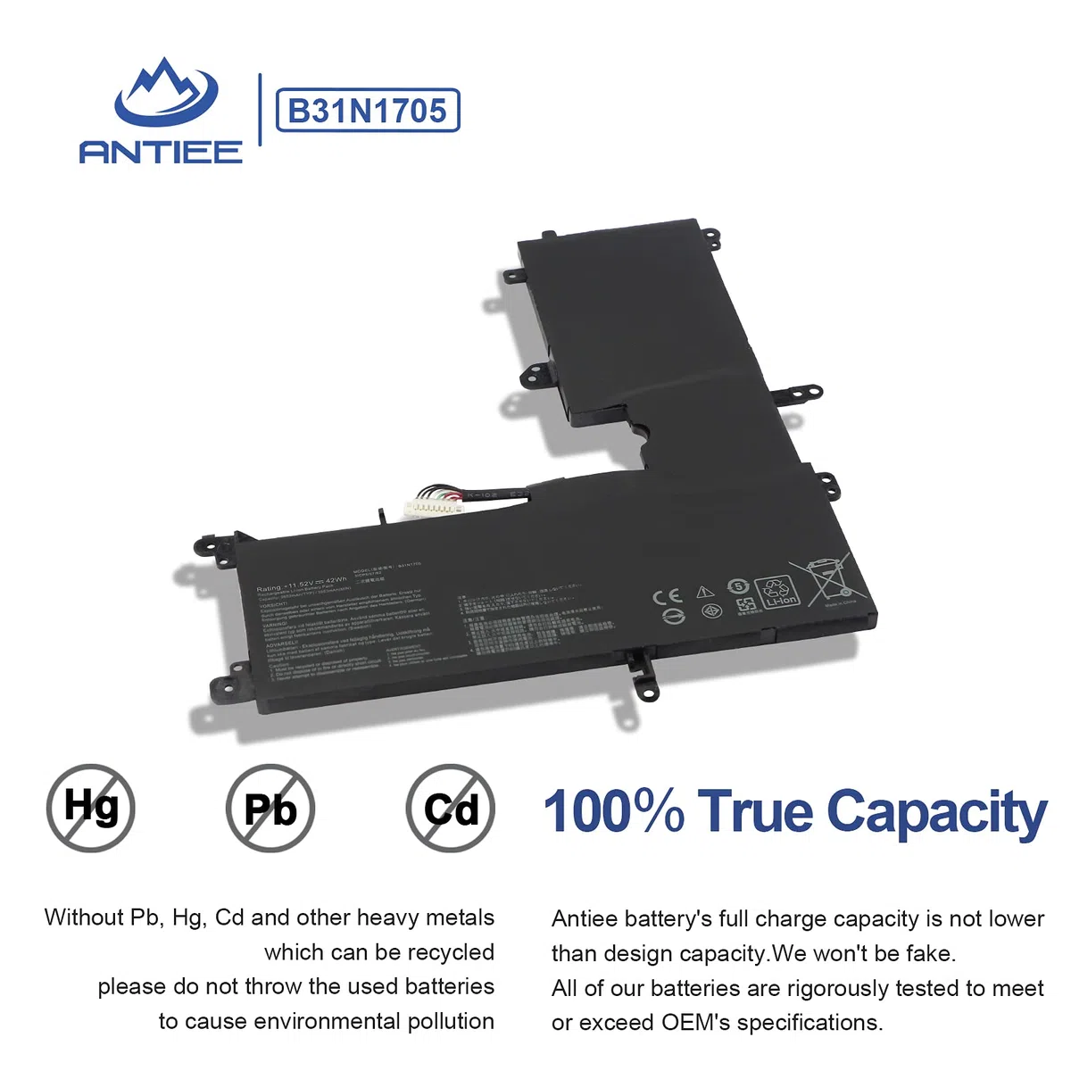 ANTIEE New B31N1705 Laptop Batería Compatible with ASUS VivoBook Flip 14 TP410 TP410U TP410UA TP410UF TP410UR TP410UAR ZenBook Flip 14 UX460UA Series Notebook 3ICP5/57/80 11.52V 42Wh 3653mAh