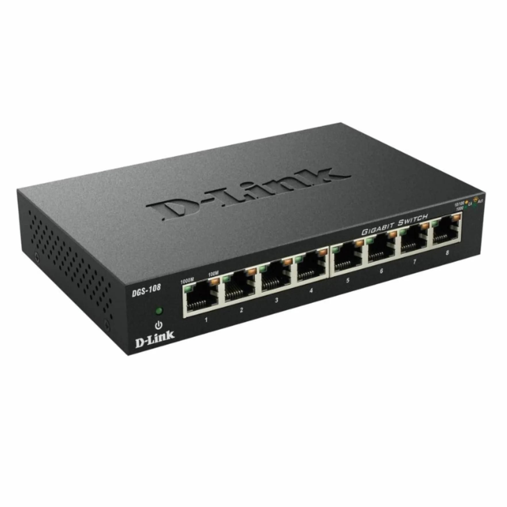 D-Link DGS-108 Conmutador Gigabit Layer2 de 8 puertos, hasta 1000 Mbps de transferencia de datos por puerto, arquitectura sin bloqueo, sin ventilador, carcasa metálica, negro