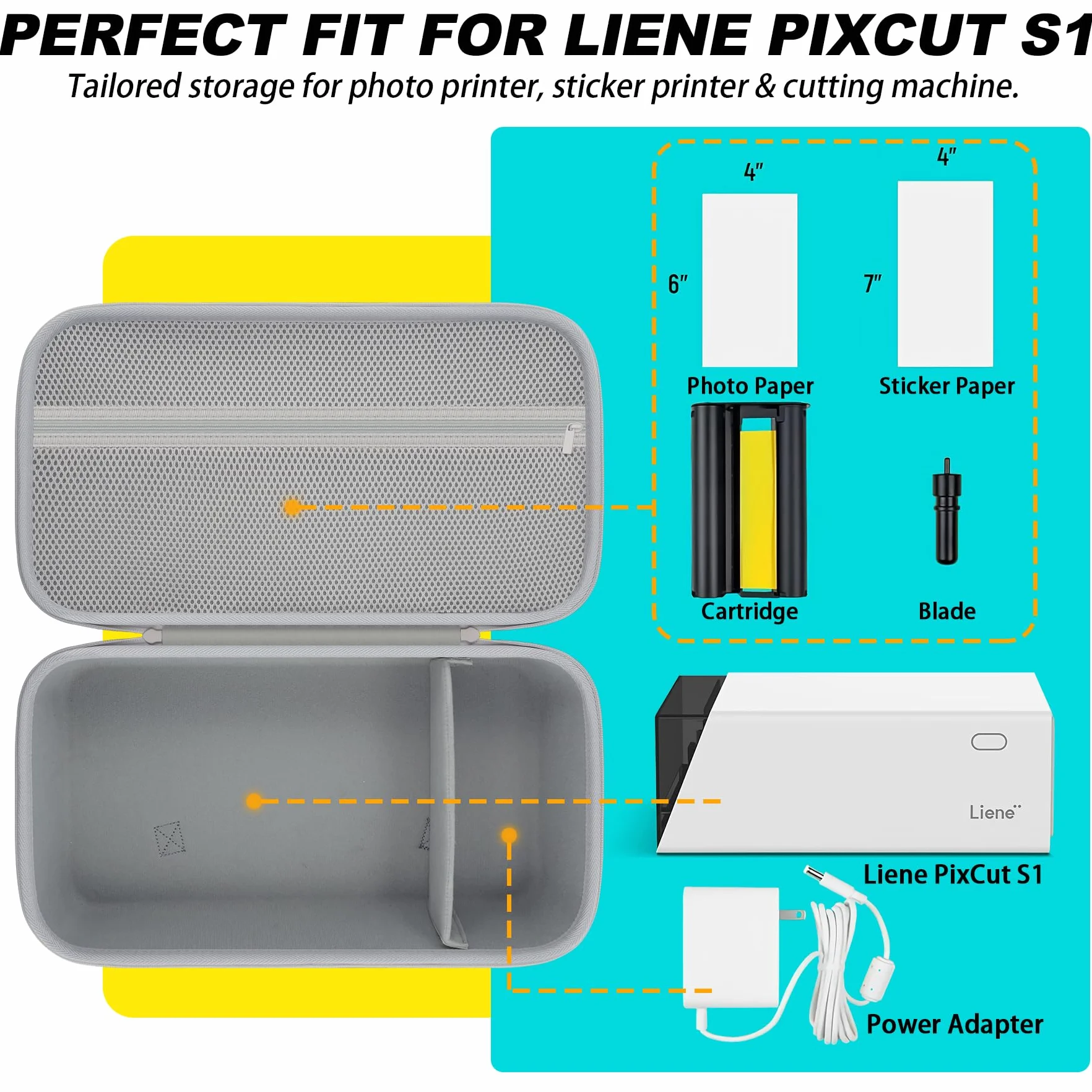 Khanka para Liene PixCut S1|Impresora fotográfica todo en uno,impresora de pegatinas y cortadora Estuche Rígido de Almacenamiento,Bolsa Transporte con Bolsillo para Accesorios PixCut S1,Solo Estuche