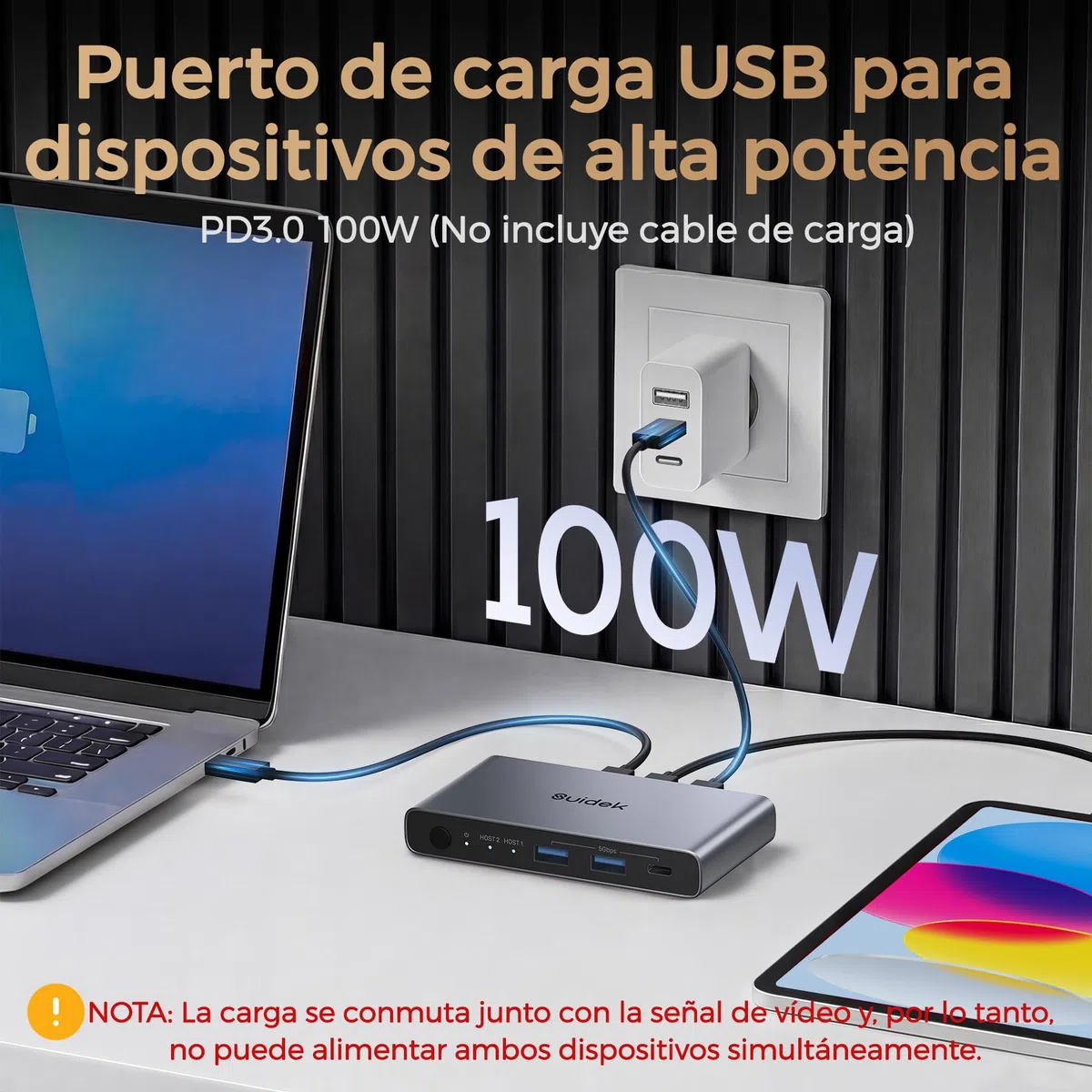 USB-C KVM Switch para 2 Ordenadores y 1 Monitor (4K@60Hz), Conmutador KVM con 2 Puertos USB A y 1 Puerto USB C, para Compartir 1 Monitor/Teclado/Ratón entre 2 Consolas u Ordenadores, Carga PD 100W