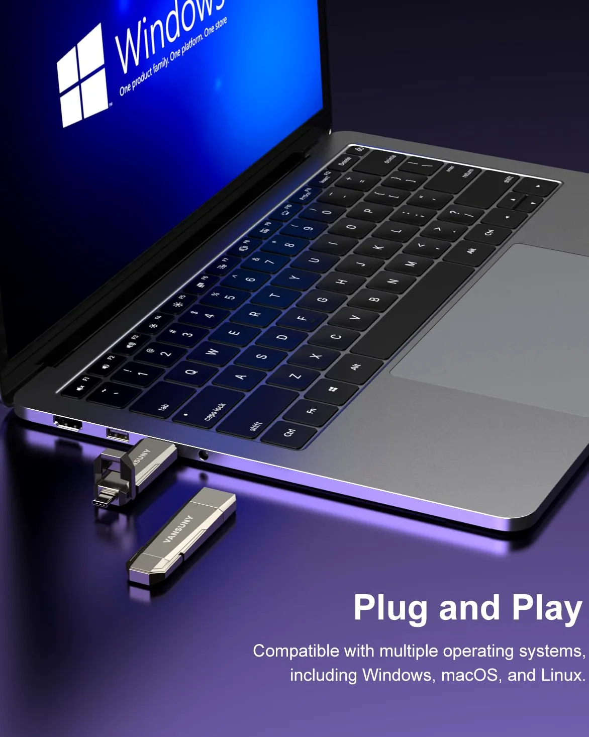 Vansuny Pendrive USB C 512GB SSD Externo Velocidad hasta 1000 MB/s Memoria Externa USB 3.2 con Puertos Duales (USB-C + USB-A) para iPhone 15/ Mac/PC/Smartphone/Consola y Más