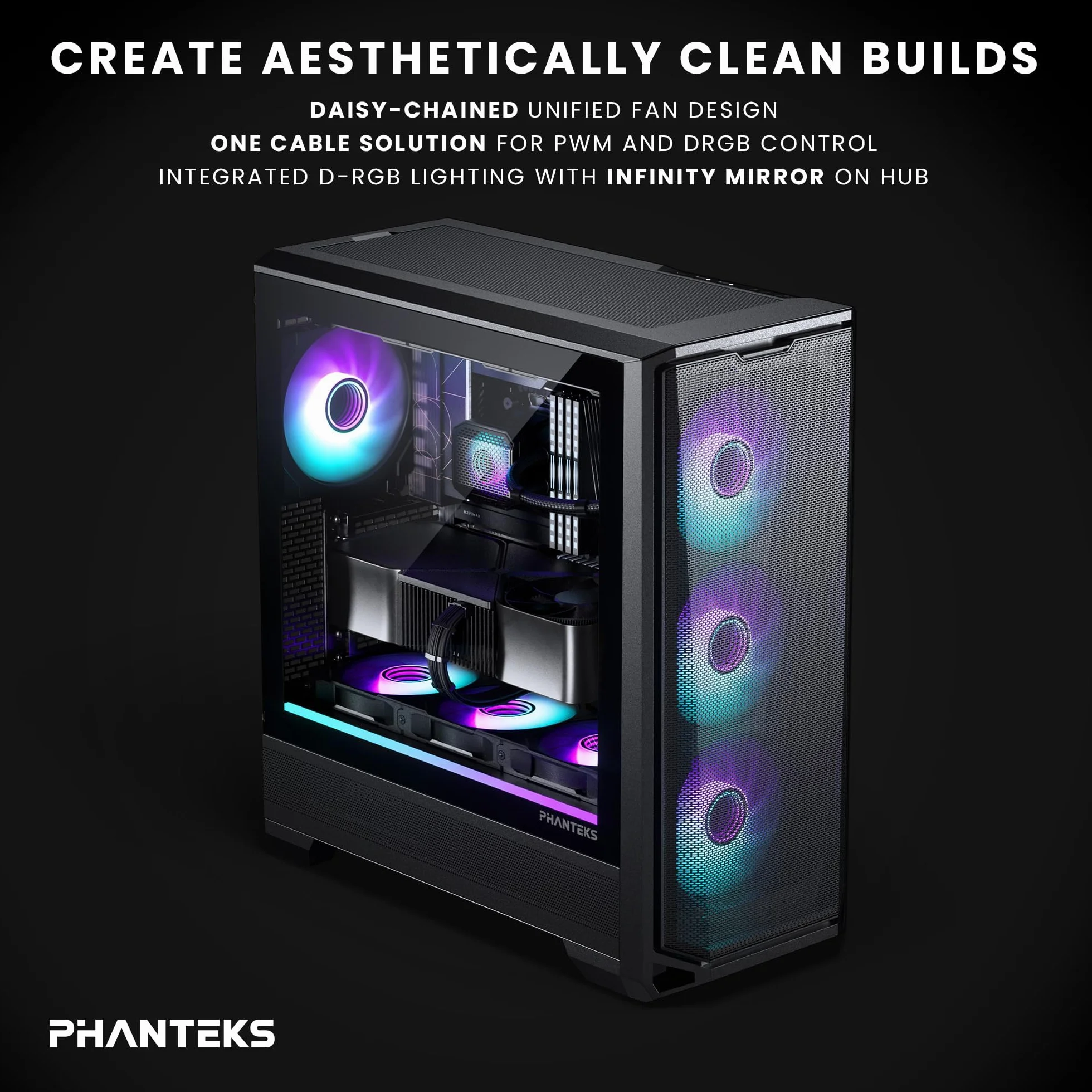 Phanteks Paquete triple de hoja invertida M25-120 Gen2, 3 ventiladores de refrigeración ARGB de alto rendimiento de 120 mm, marco de ventilador unificado en cadena de margarita, cubo de espejo