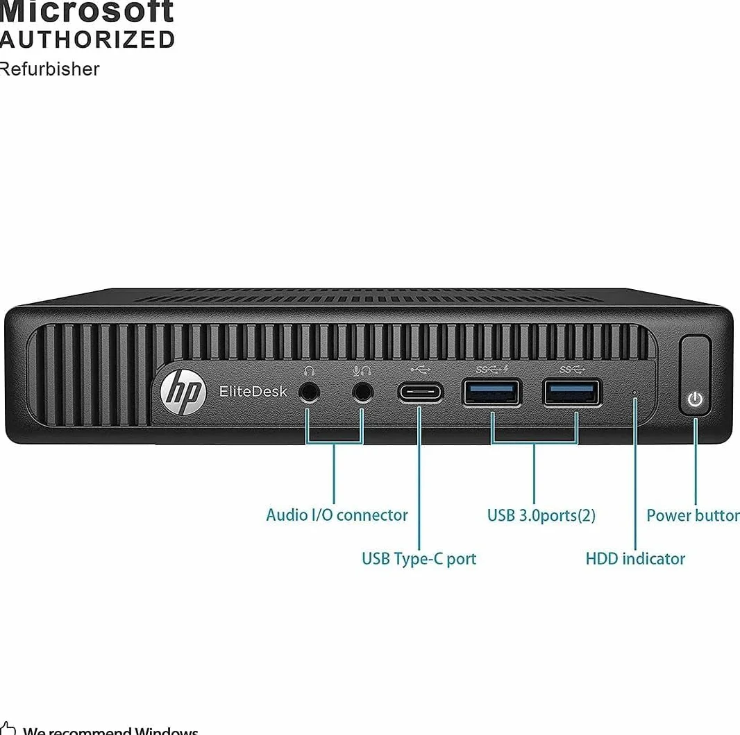 HP EliteDesk 800 G2 Mini PC de Escritorio, Intel Core i7-6700T, 8 GB de RAM, SSD de 256 GB, Teclado y ratón, Wi-Fi, Bluetooth, Windows 11 Pro (Reacondicionado)