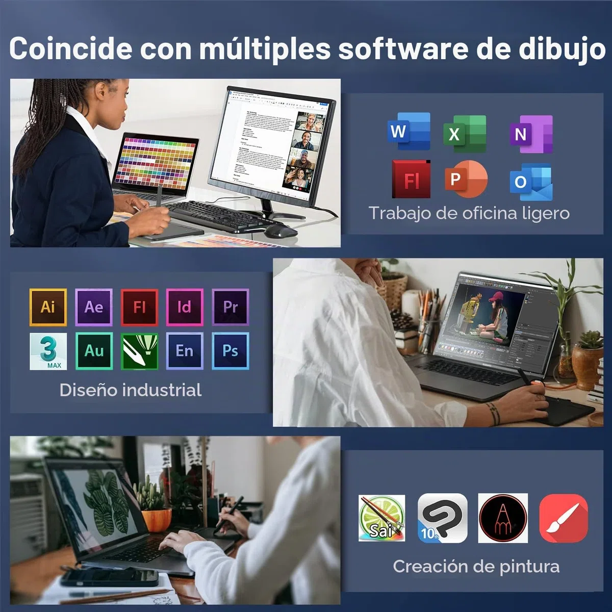 UGEE S640 Tableta gráfica de dibujo digital ultradelgada portátil con función de inclinación de lápiz óptico sin batería 8192 Sensibilidad a la presión Compatible con Windows/Mac/Linux/Android