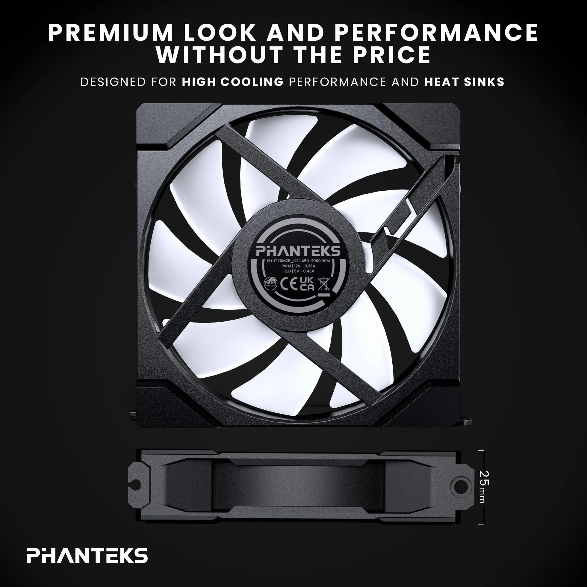 Phanteks Paquete triple de hoja invertida M25-120 Gen2, 3 ventiladores de refrigeración ARGB de alto rendimiento de 120 mm, marco de ventilador unificado en cadena de margarita, cubo de espejo