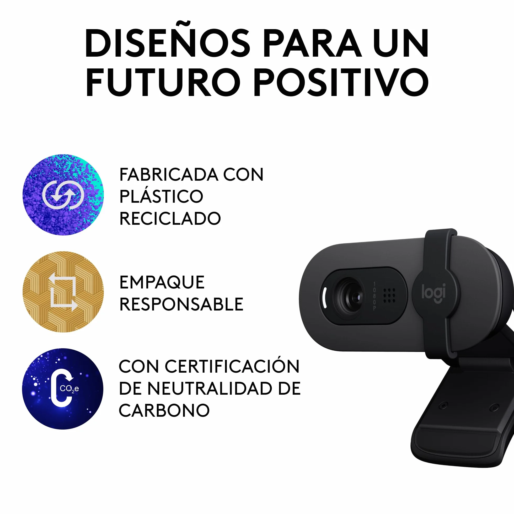 Logitech Brio 100, cámara web Full HD para reuniones y streaming, equilibrio de iluminación automático, micrófono integrado, tapa de privacidad, USB-A, Microsoft Teams, Google Meet, Zoom y más,Grafito