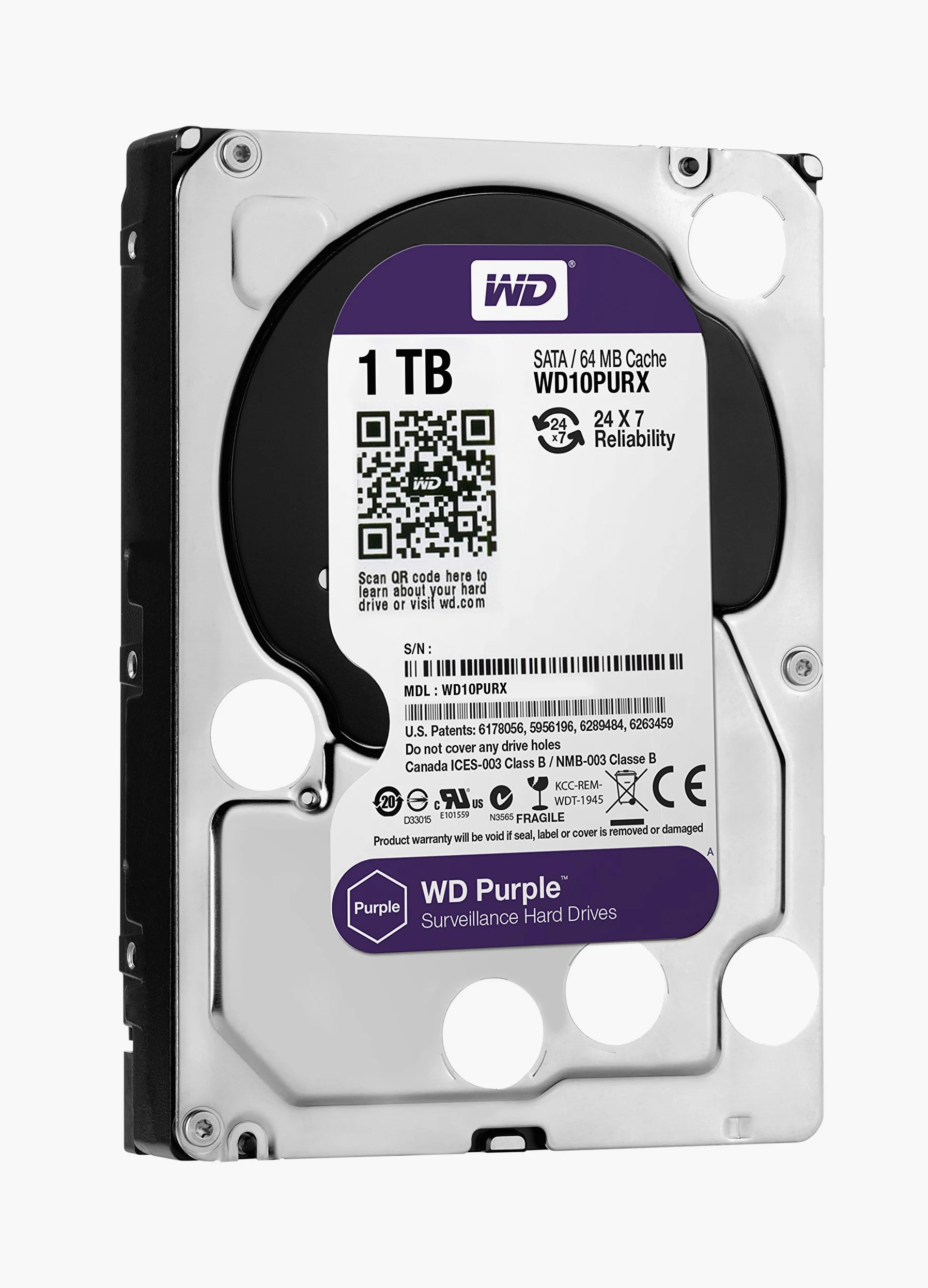 WD Purple - Disco duro para videovigilancia de 1 TB (Intellipower, SATA a 6 Gb/s, 64 MB de caché, 3,5")