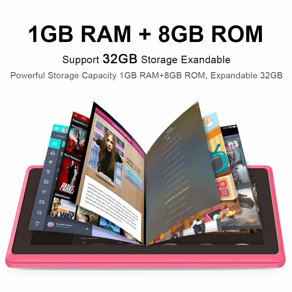 7" Tablet PC, Android 5.0 Quad Core, 1GB RAM 8GB ROM, Cámaras Duales, WiFi, Bluetooth, para Niños y Adultos, Negro