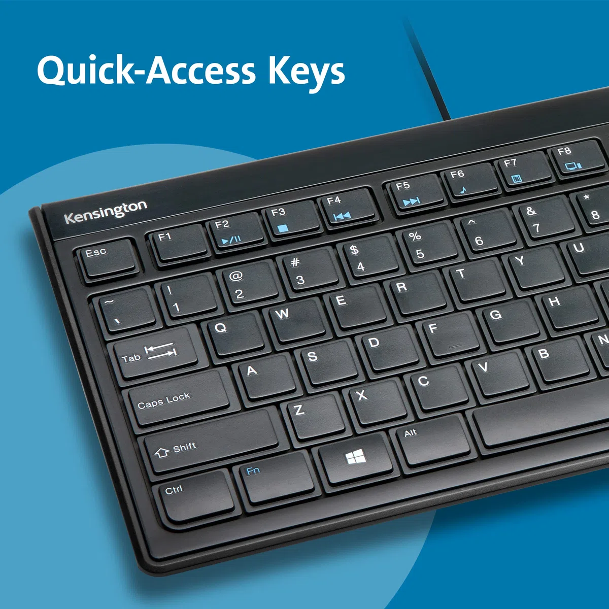 Kensington K72357ES - Teclado Fino y Silencioso con Cable de Tamaño Normal Advance Fit, con Teclas Multimedia para Control del Volumen y Funcionamiento Plug & Play, Fino, Negro