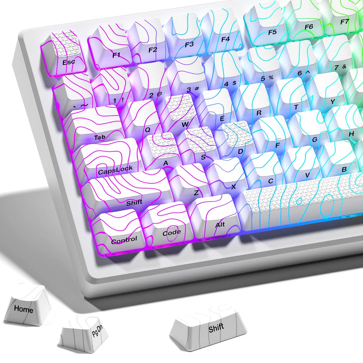 HITIME XVX - Teclas Brillantes con tecnología IMD, Teclas Personalizadas 60 75 100 por ciento, Juego de Tapas Blancas de Perfil OEM, 118 Teclas Laterales Impresas para Teclado mecánico, topográfico