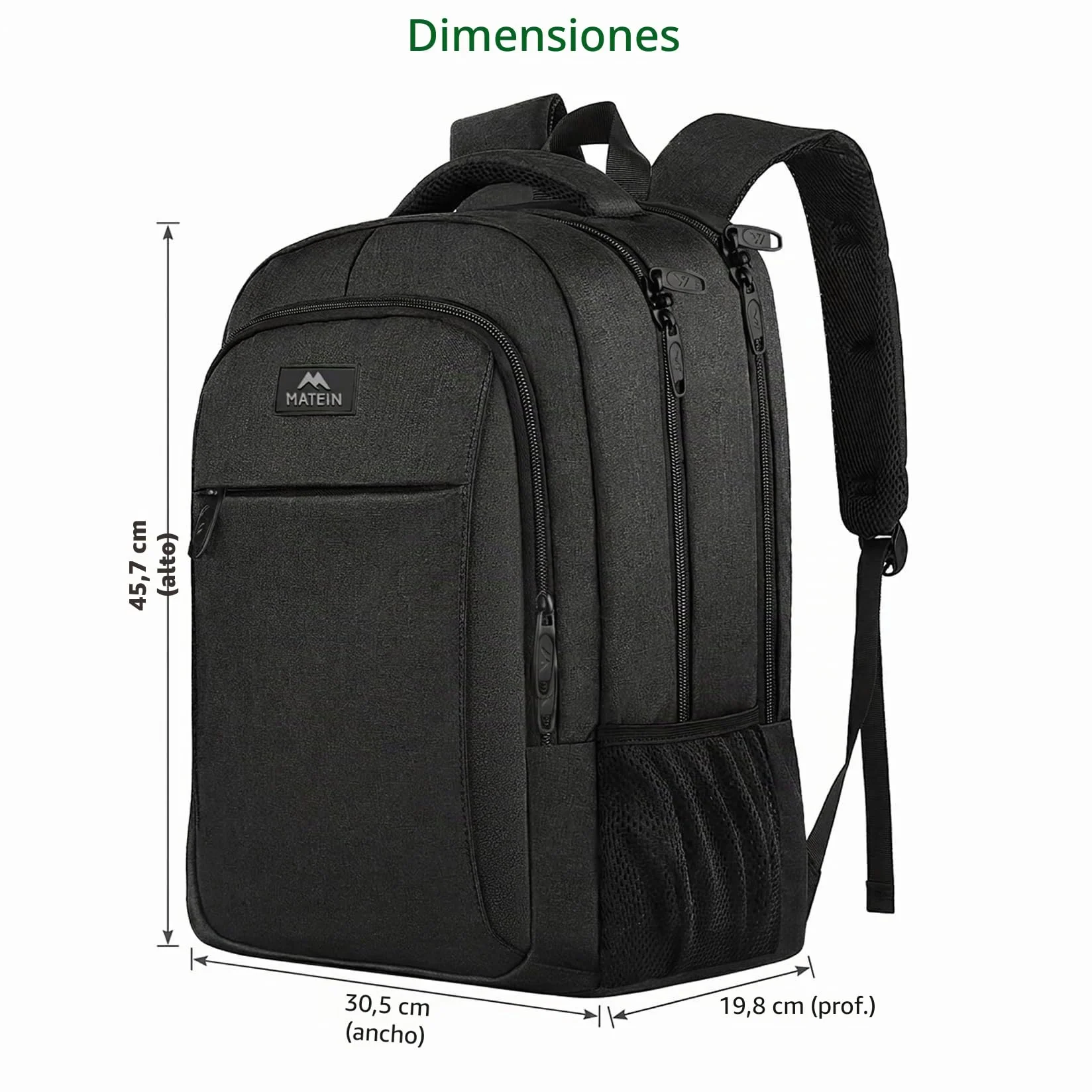 MATEIN Mochila Portatil Hombre Impermeable, Mochila Ordenador Portatil 15.6 Pulgadas con Gran Capacidad, Mochilas Portátil Antirrobo Laptop Backpack del Negocio Trabajo Diario Viaje Escolares - Negro