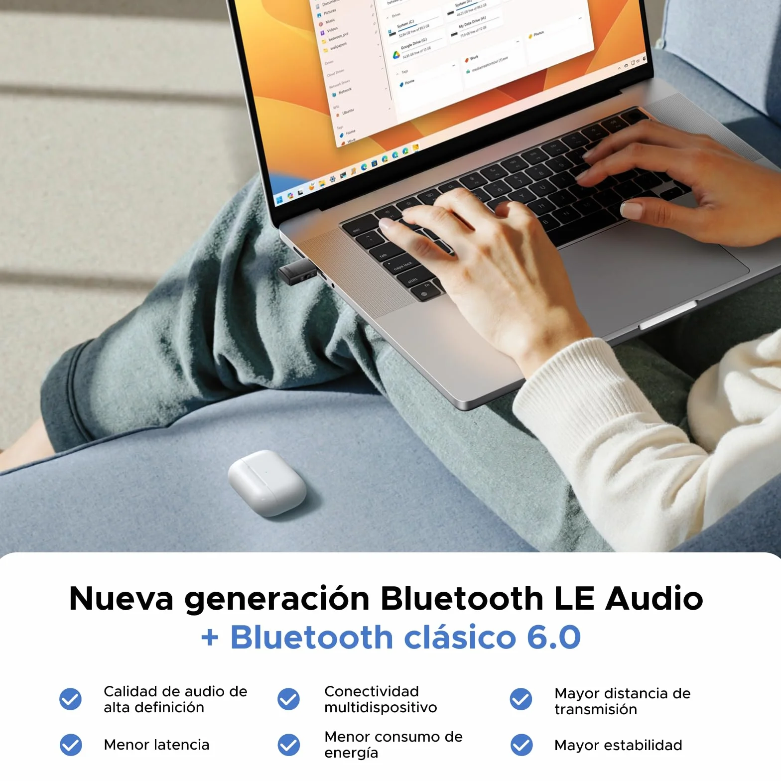 UGREEN LE Audio Adaptador Bluetooth 6.0 USB C Adaptativo Baja Latencia Soporta Auracast Unicast para Switch 2 PS4 PS5 Pro Consola de Juegos PC Mac Plug Play