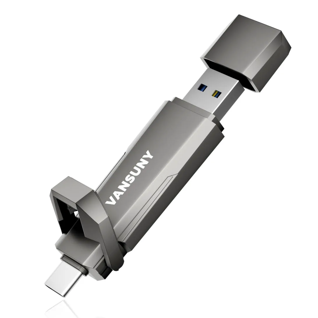 Vansuny Pendrive USB C 512GB SSD Externo Velocidad hasta 1000 MB/s Memoria Externa USB 3.2 con Puertos Duales (USB-C + USB-A) para iPhone 15/ Mac/PC/Smartphone/Consola y Más