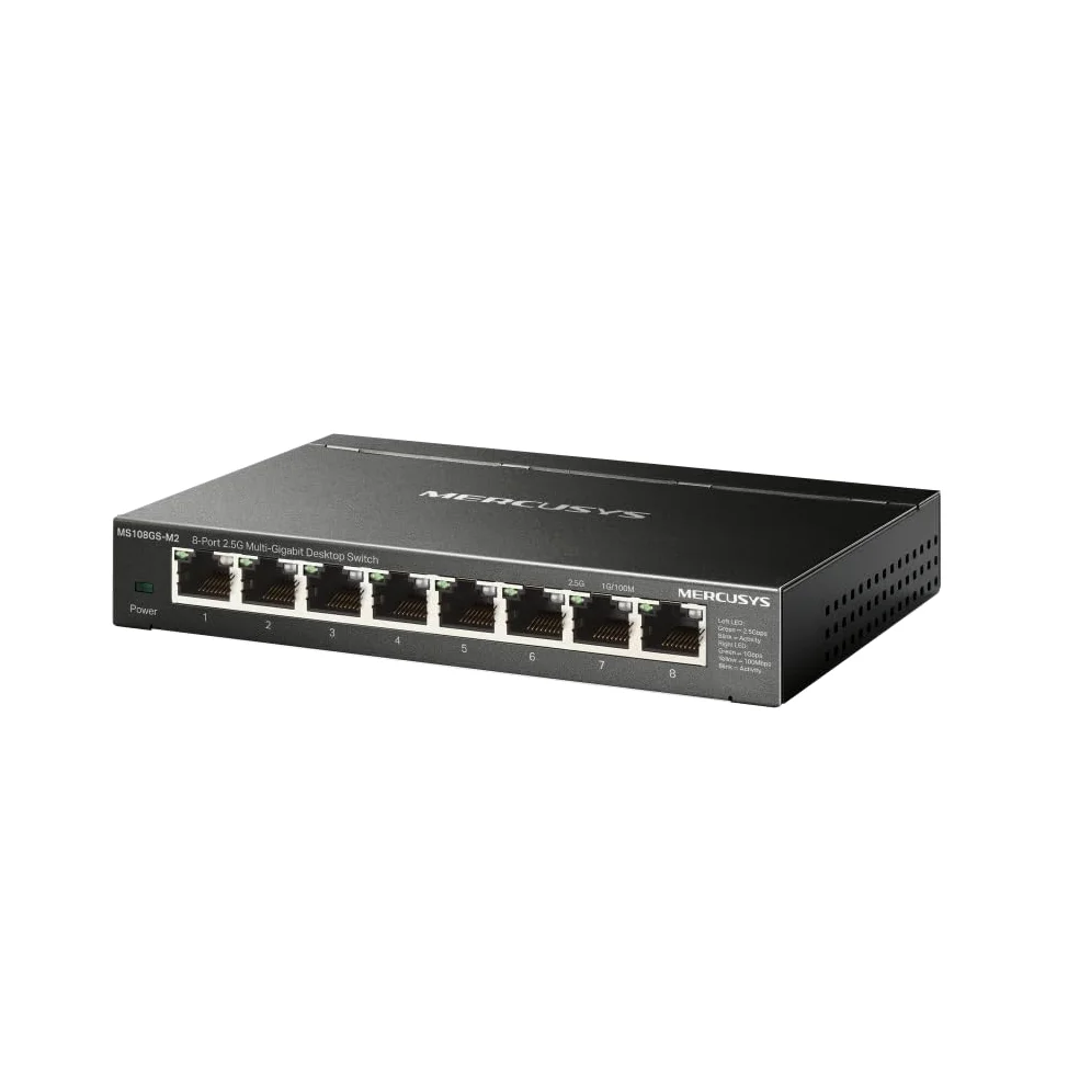 Mercusys MS108GS-M2 Switch 2.5 Gigabit 8 Puertos 2.5 Gbps, Ethernet, RJ45, Caja Metal, Plug and Play, NAS 2.5G, Servidor 2.5G, Ordenador de Juego, Vídeo 4K