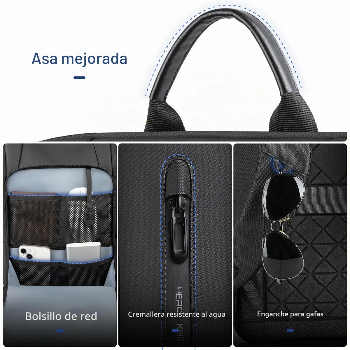 Mochila para Hombre Unisex para Laptop de 15,6 pulgadas Equipaje de Mano Ordenador Portátil Impermeable para Negocios, Viaje, Universidad con Puerto USB-Negro