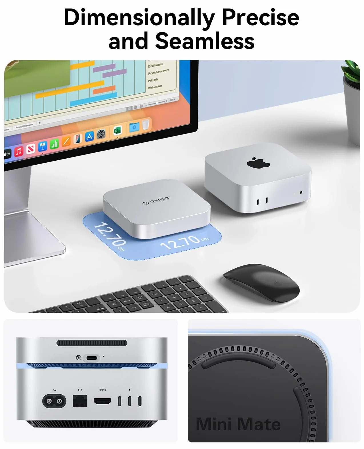 ORICO Minimate Mac Mini M4 SSD 4TB Almacenamiento, Expansión SSD Externa para Mac Mini M4/M4 Pro, SSD NVMe Externo (No Extraíble) hasta 40 Gbps (3800 MB/s) - Plata