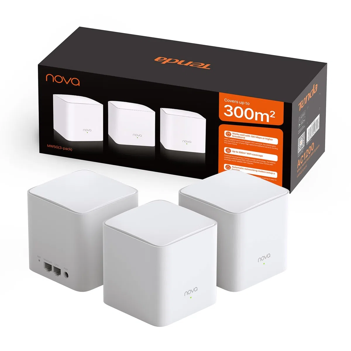 Tenda Nova MW5G Mejor Sistema WiFi Mesh, Gigabit Router (AC1200 Doble Banda Cobertura hasta 300m², 2 * 1000Mbps Puertos, hasta 80 Dispositivos, Compatible con Alexa, Control Parental, Blanco, 3 Hubs)
