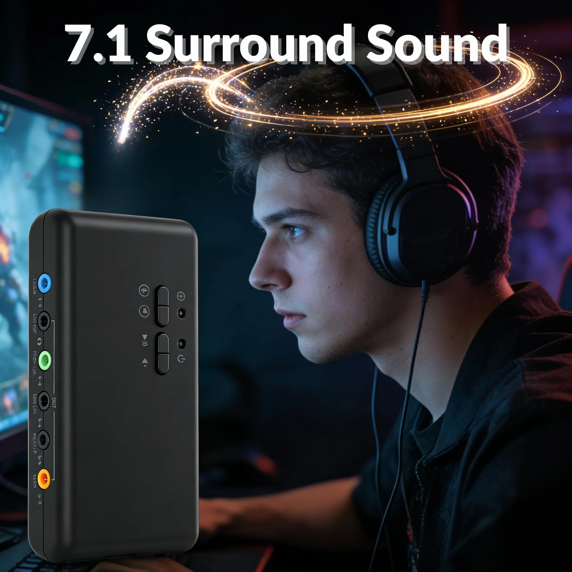 Tarjeta de Sonido Externa USB 7.1 de 8 Canales, Caja de USB Soundbox Externa, Compatible con 12 Mbps, Sonido Envolvente 3D Dinámico, Grabación Reproducción Simultánea Compatible (Negro)