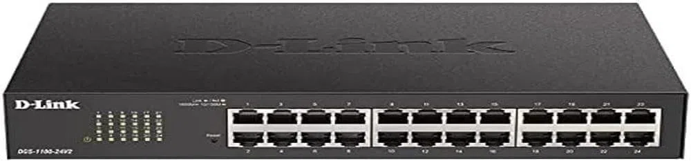 D-Link DGS-1100-24V2/E, Switch Smart 24 Puertos Gigabit, RJ-45, Gestión Web, Layer 2, VLAN, sobremesa, IGMP Snooping, VoIP VLAN, QoS, Seguridad Red, Montaje Rack - Cable de alimentación UE, Negro