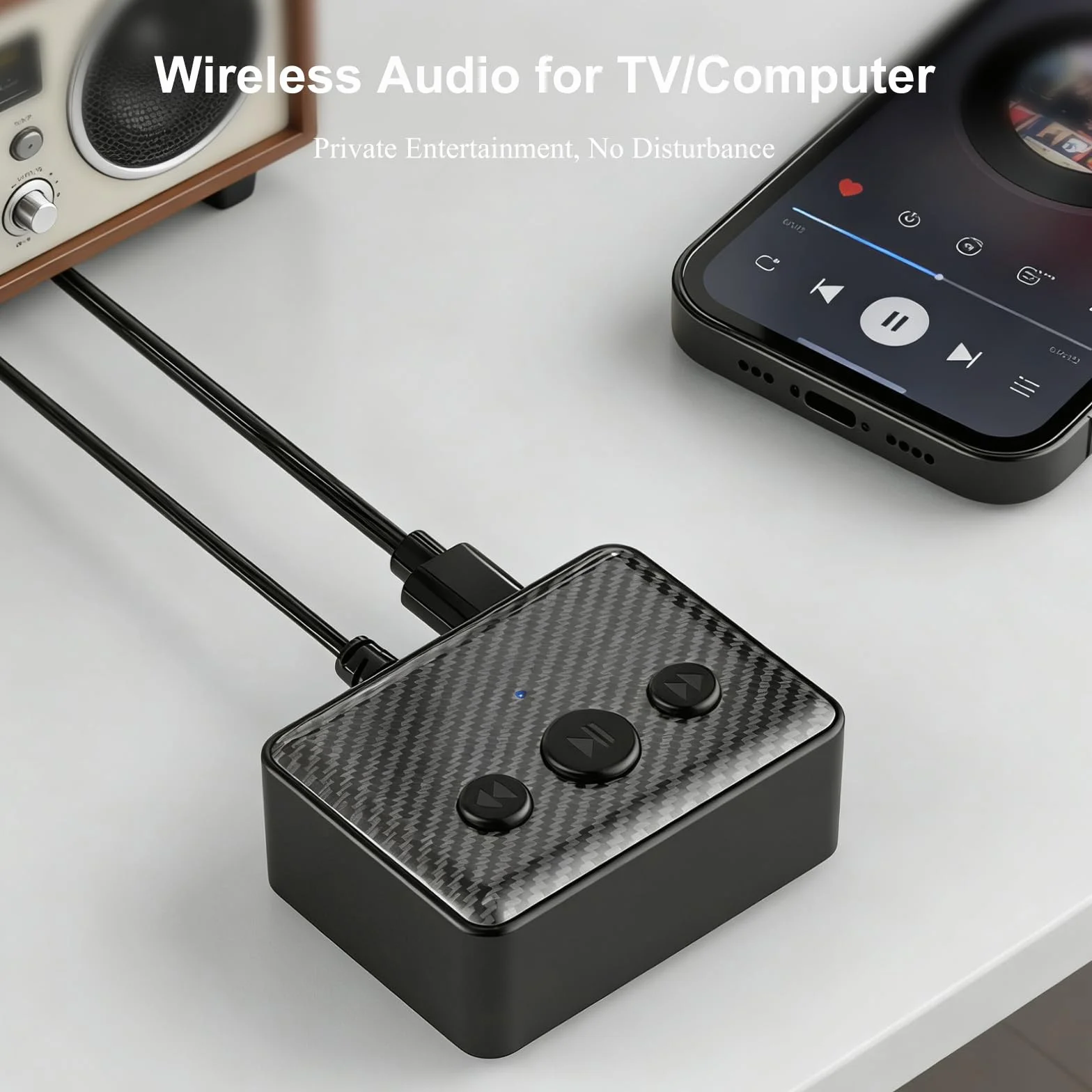 Adaptador Audio Bluetooth 6.0 Transmisor & Receptor 2-en-1,Bluetooth Adapter Receiver Transmitter,para Coche,TV,Altavoces & Cadena de Música con RCA,Cables AUX 3.5mm & RCA,Reproducción USB