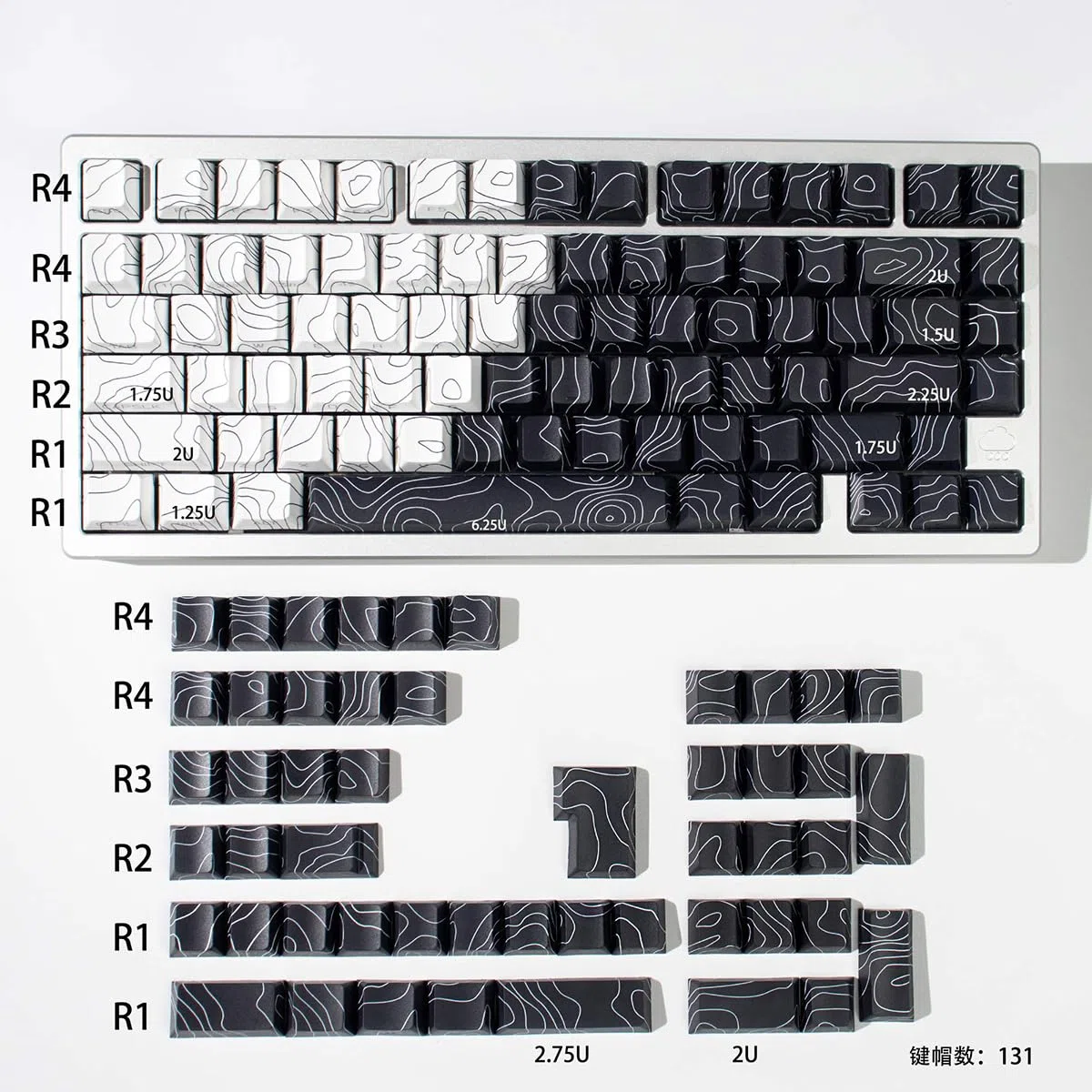 131 teclas PBT Keycaps Dye Sub Black Keycaps Cherry Profile Keycaps Compatible con 60%/65%/75%/95% Cherry Mx Switch Teclado Mecánico