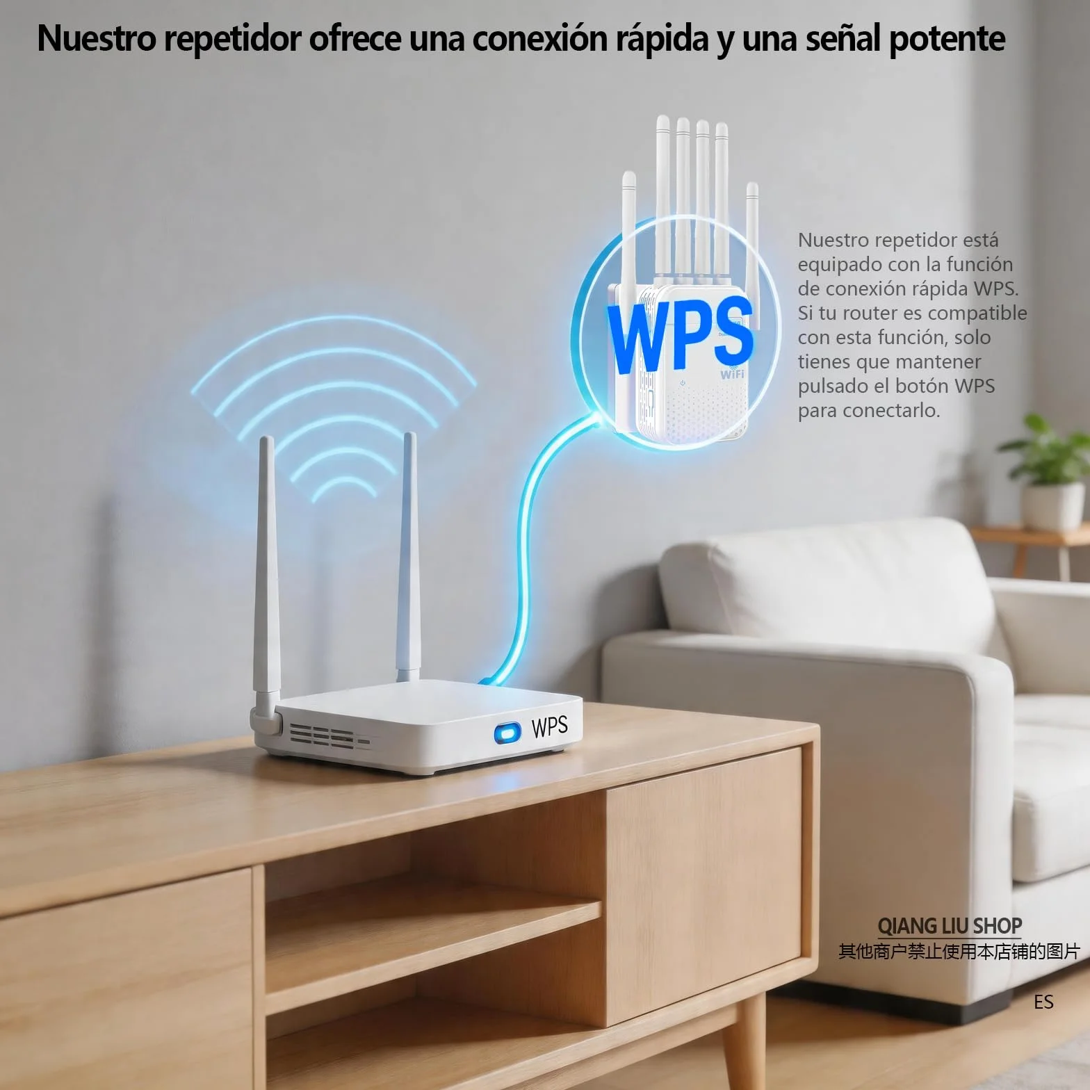 Repetidor de Doble Banda WiFi(5/2,4 GHz), con 6 Antenas y 2 Puertos Ethernet, Cobertura con Señal de Gran Penetración en Paredes, Hogar,Oficina