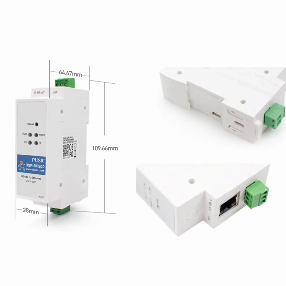 Convertidor de riel DIN RS485 a Ethernet Modbus RTU a TCP Modbus Gateway transmite datos de forma transparente entre TCP/IP y RS485 página web definida por el usuario USR-DR302