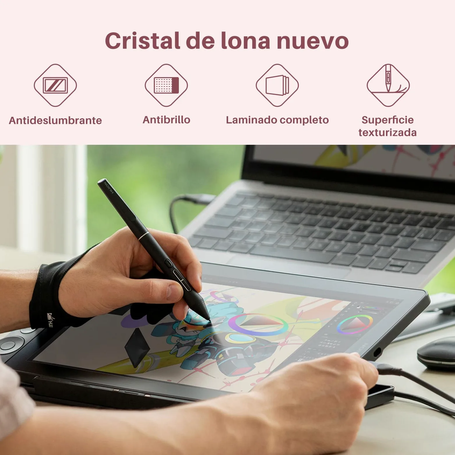 HUION Kamvas 13 Gen3 2024 Tableta Gráfica con Pantalla, Tableta de Dibujo Canvas Glass de 13,3", 99% sRGB, Nuevo Pentech 4.0, 16384 Presión del Lápiz, Diales Duales, Soporte Ajustable, Rosa