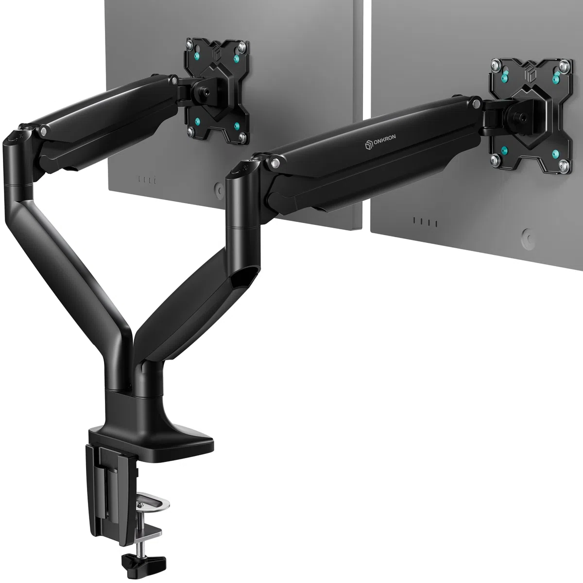 ONKRON Soporte Monitor Doble 13-32 pulgadas, Carga Total hasta 18 kg, VESA 75x75-100x100, Brazo Monitor Doble Articulado, Ajustable, Giratorio e Inclinable, Soporte 2 Monitores Escritorio Negro G200-B